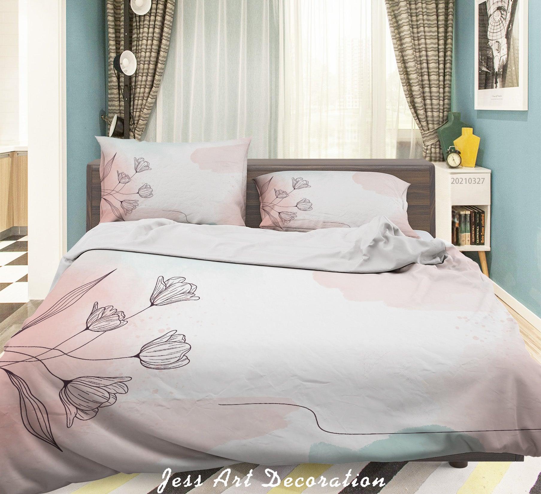 3D Watercolor Pink Floral Butterfly Quilt Cover Set Bedding Set Duvet Cover Pillowcases 16- Jess Art Decoration
