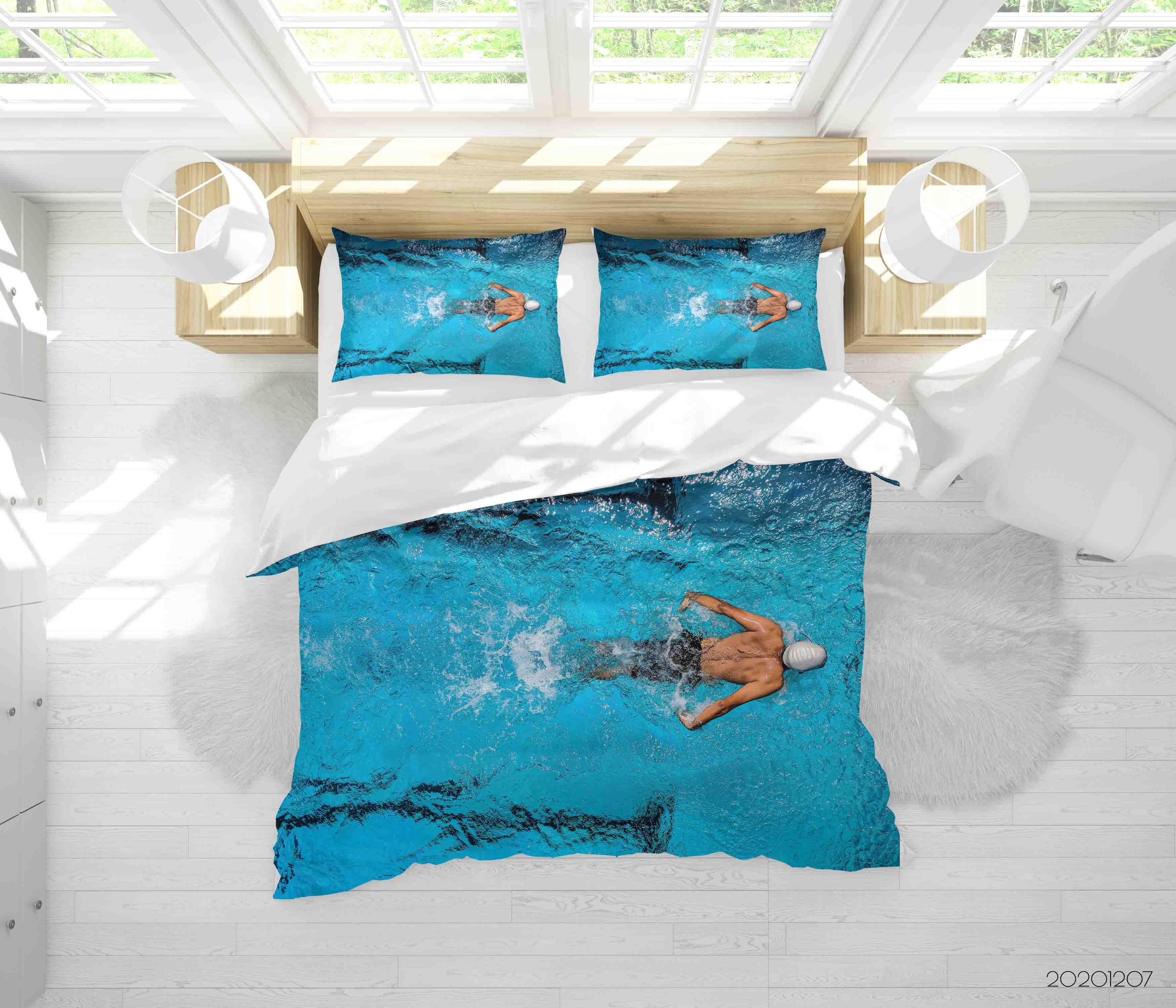 3D Pexels Blue Swimming Pool People Sports Quilt Cover Set Bedding Set Duvet Cover Pillowcases LXL- Jess Art Decoration