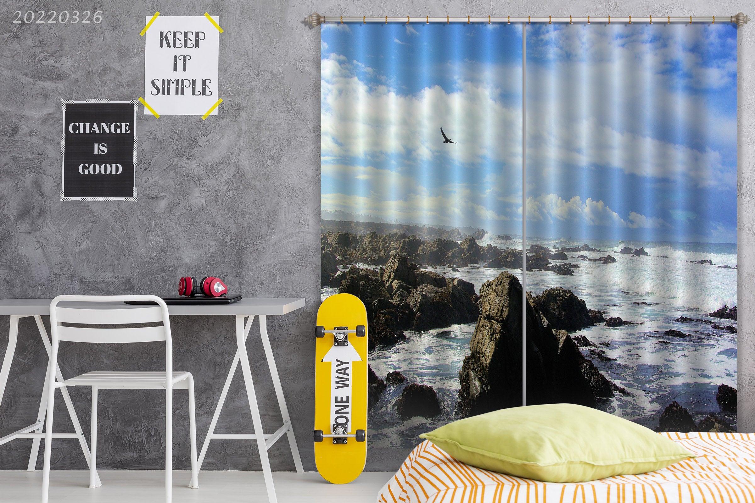 3D Landscape Sea Coast Reef Wave Curtains and Drapes GD 3068- Jess Art Decoration