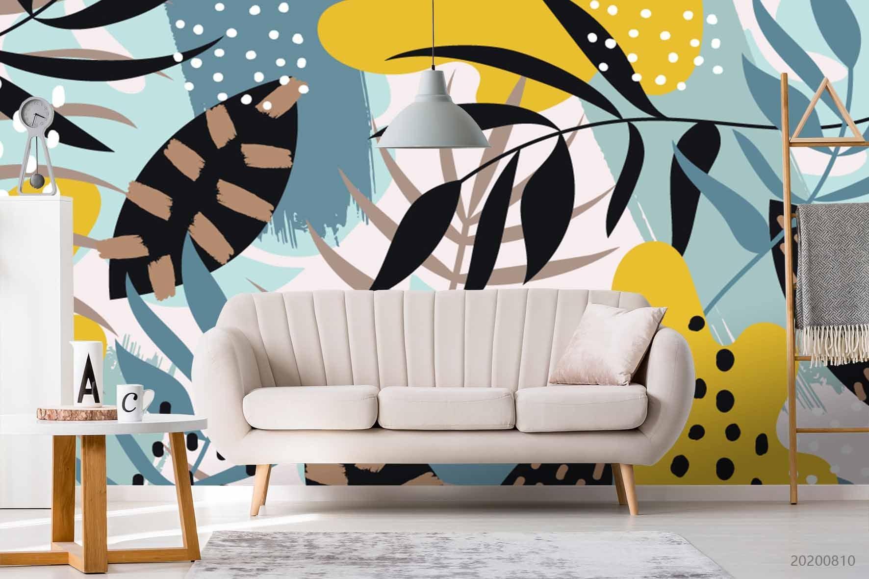 3D Hand Sketching Colorful Pattern Leaves Wall Mural Wallpaper LXL 919- Jess Art Decoration