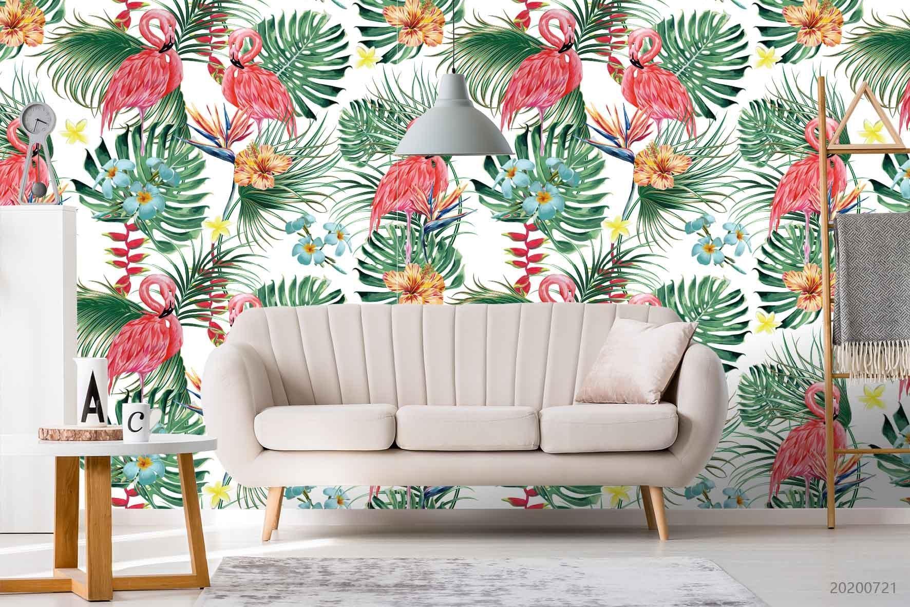 3D Oil Painting Flamingo Colorful Floral Plant Wall Mural Wallpaper LXL 484- Jess Art Decoration