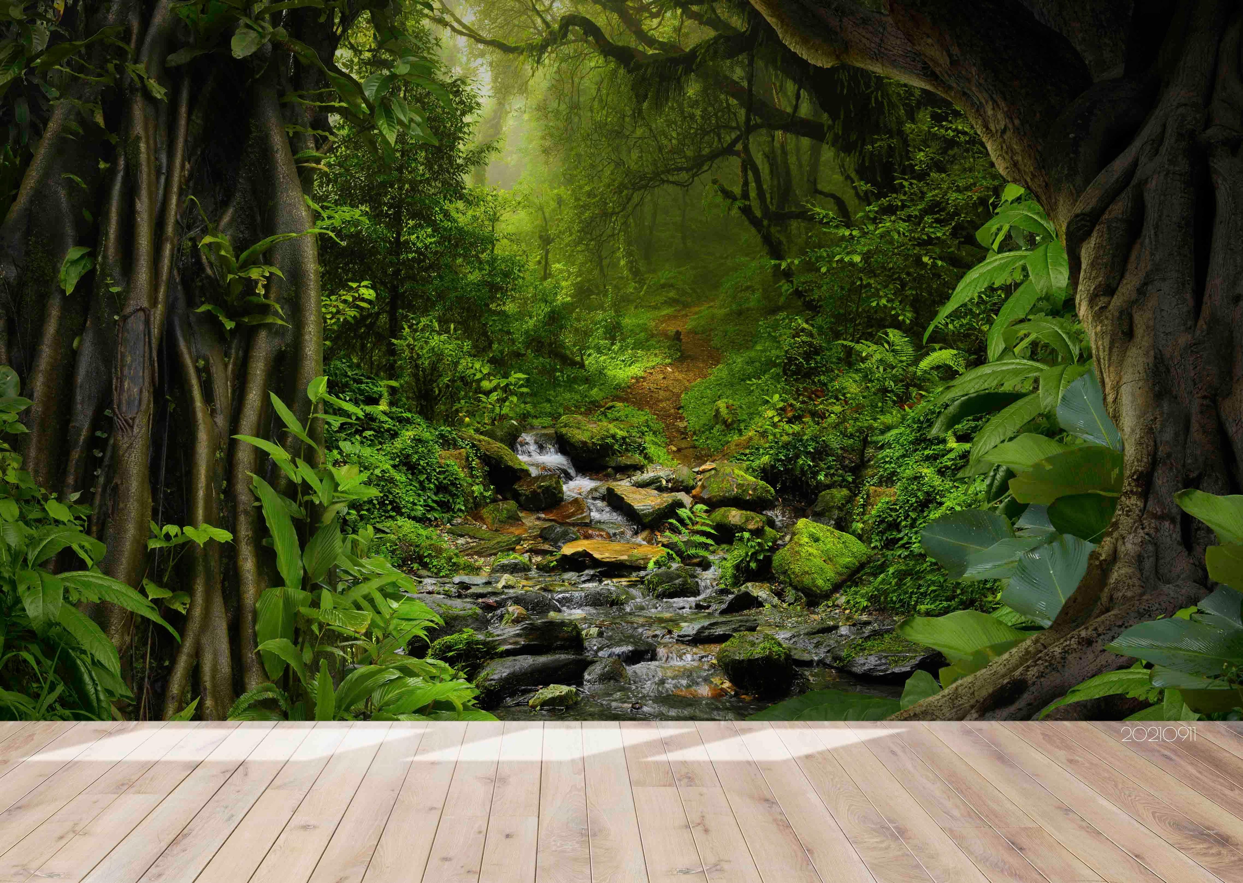 3D Landscape Green Forest River Wall Mural Wallpaper LQH 4- Jess Art Decoration