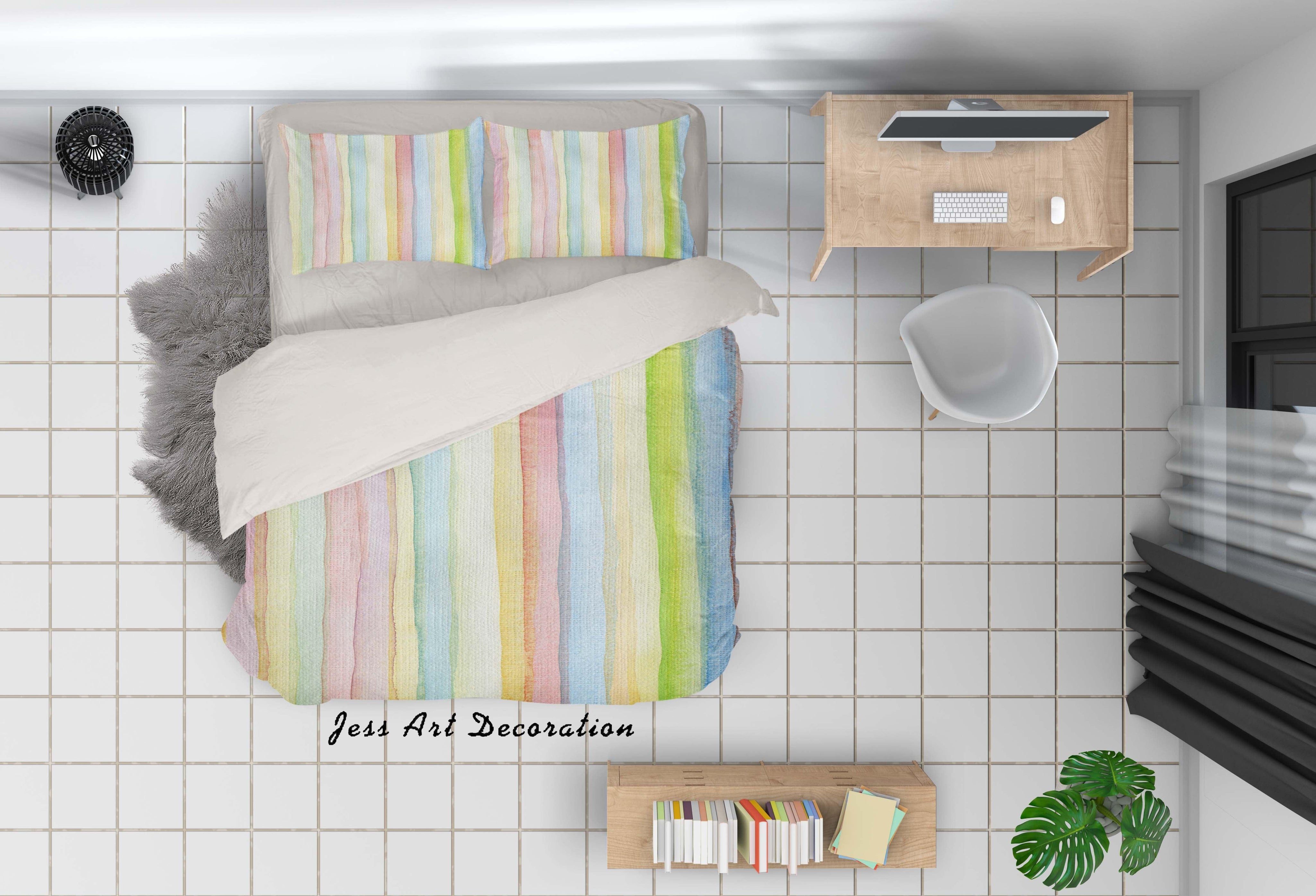 3D Watercolor Stripes Quilt Cover Set Bedding Set Pillowcases 42- Jess Art Decoration