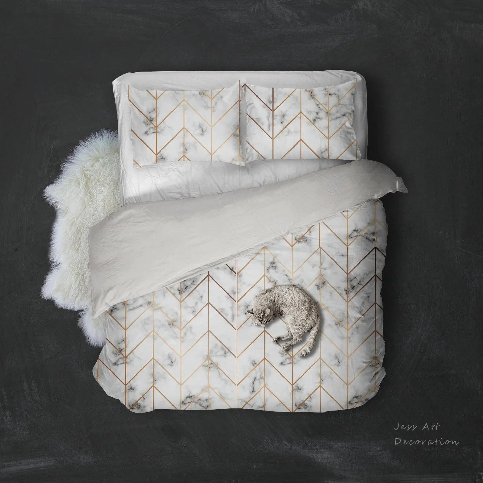 3D Marble Golden Lines Quilt Cover Set Bedding Set Pillowcases 95- Jess Art Decoration