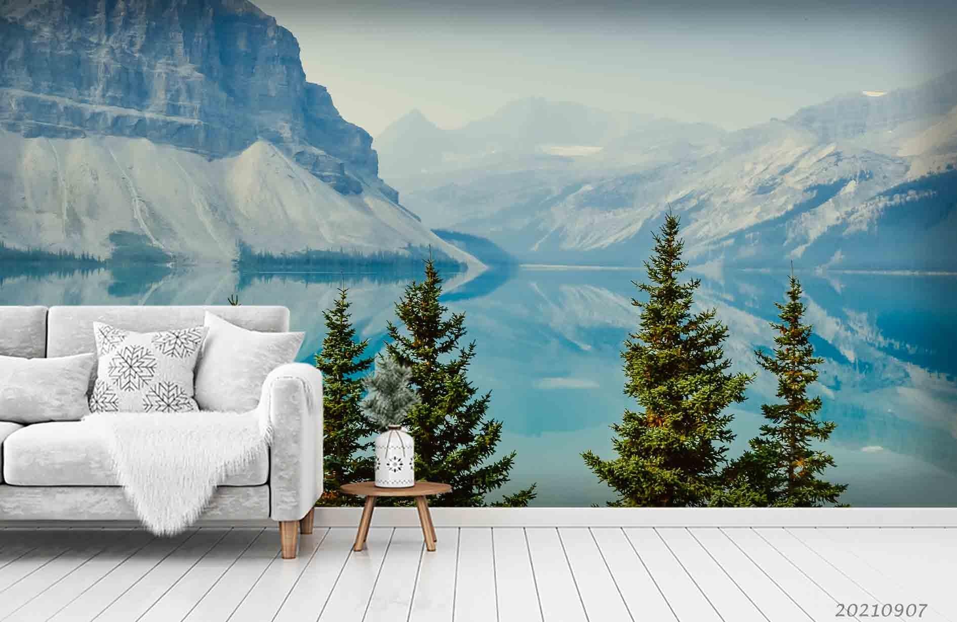 3D Mountain Forest Lake Landscape Wall Mural Wallpaper LQH 98- Jess Art Decoration