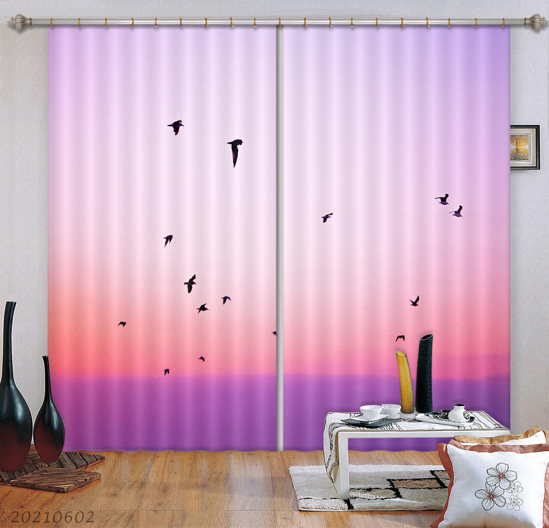 3D Abstract Bird Pink Purple Sky Background Curtains and Drapes GD 708- Jess Art Decoration