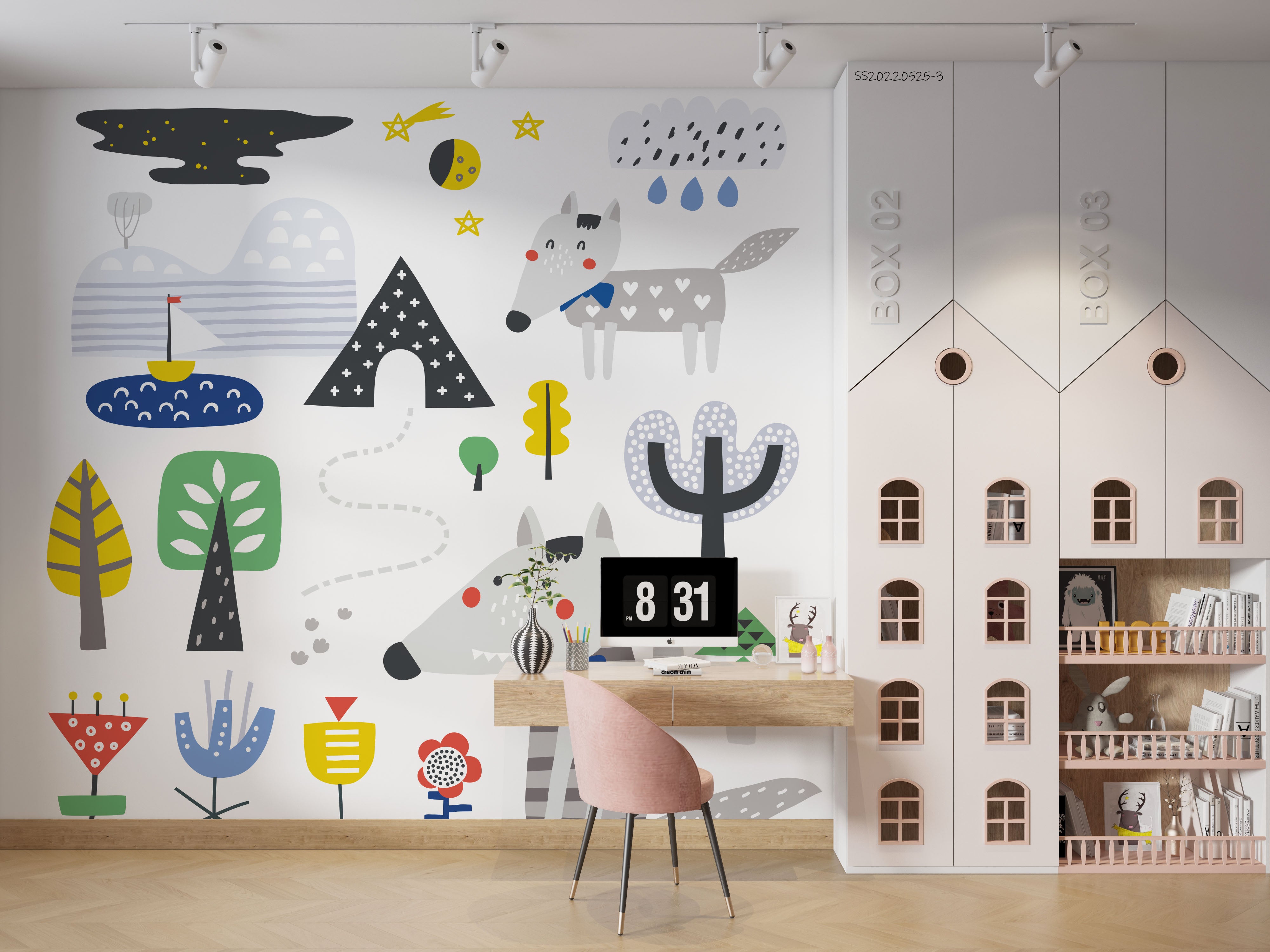 3D Cartoon Tree Animal Sky Cloud Rain Wall Mural Wallpaper GD 276- Jess Art Decoration