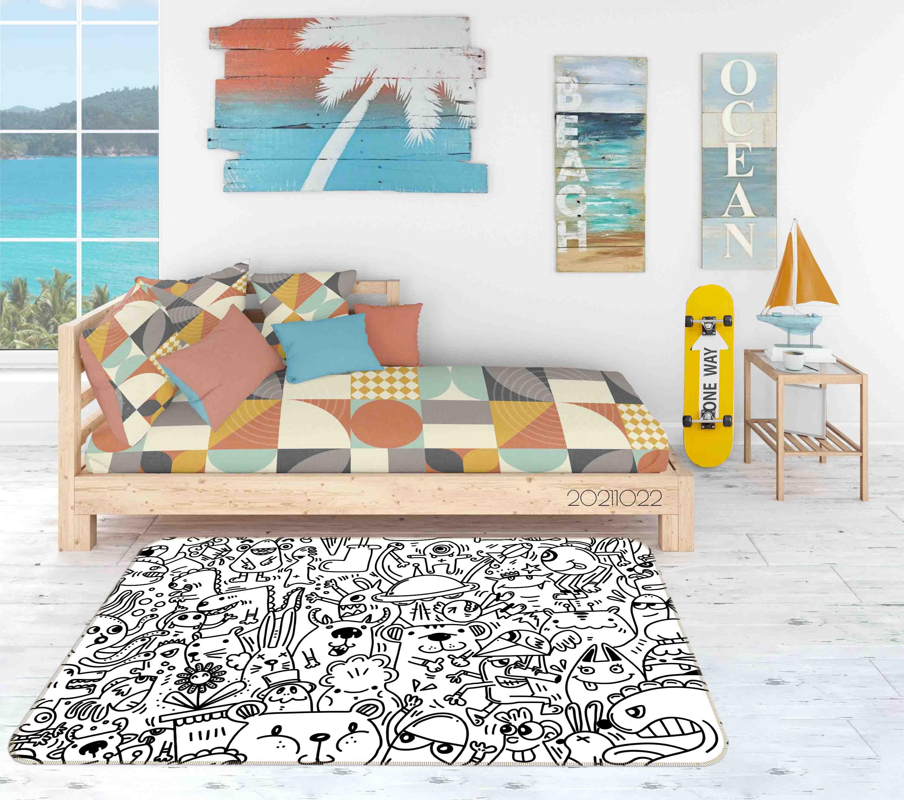 3D Abstract Monster Doodle Non-Slip Rug Mat 134- Jess Art Decoration