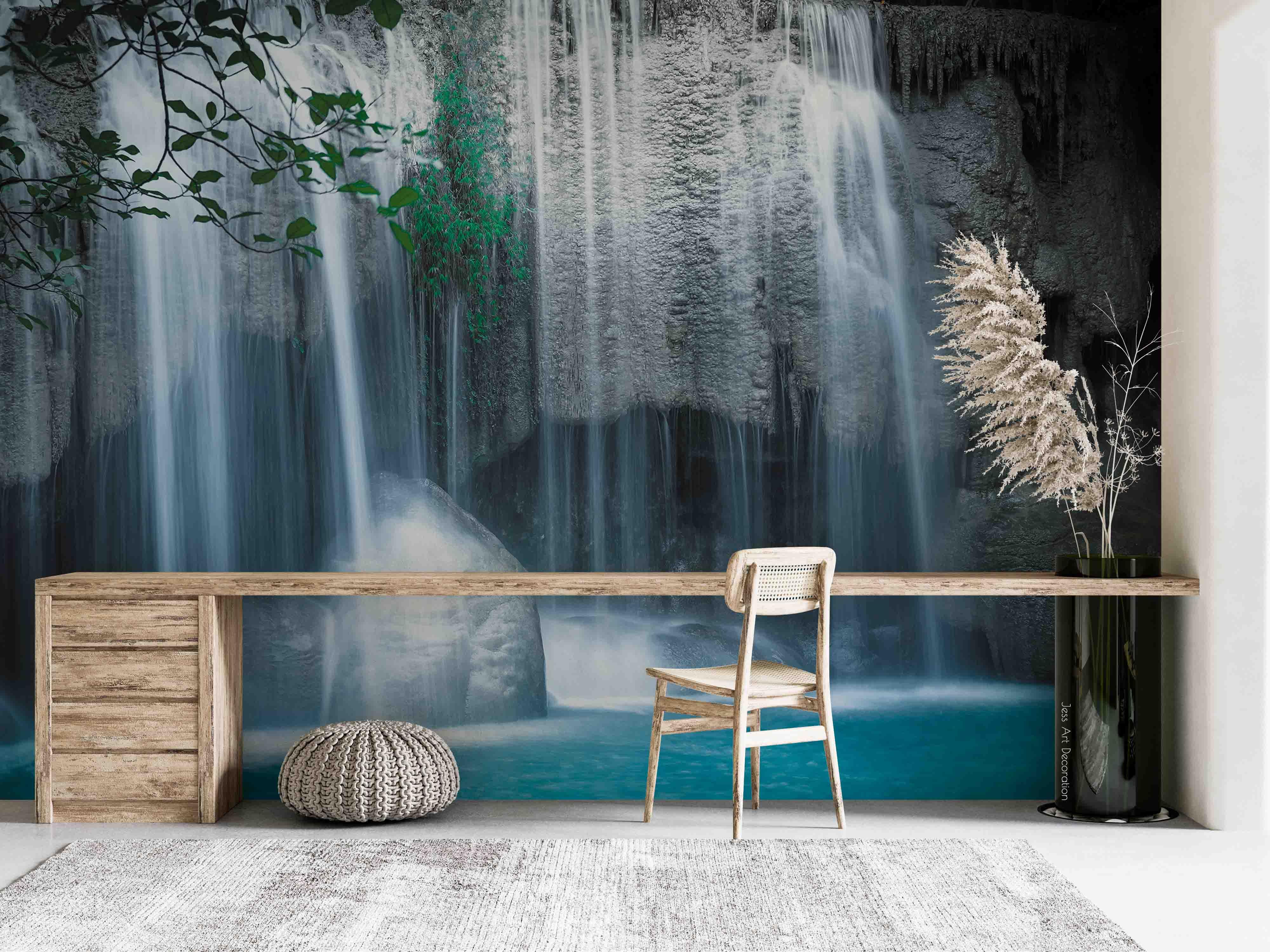 3D Cave Waterfall Rock Landscape Wall Mural Wallpaper GD 2848- Jess Art Decoration