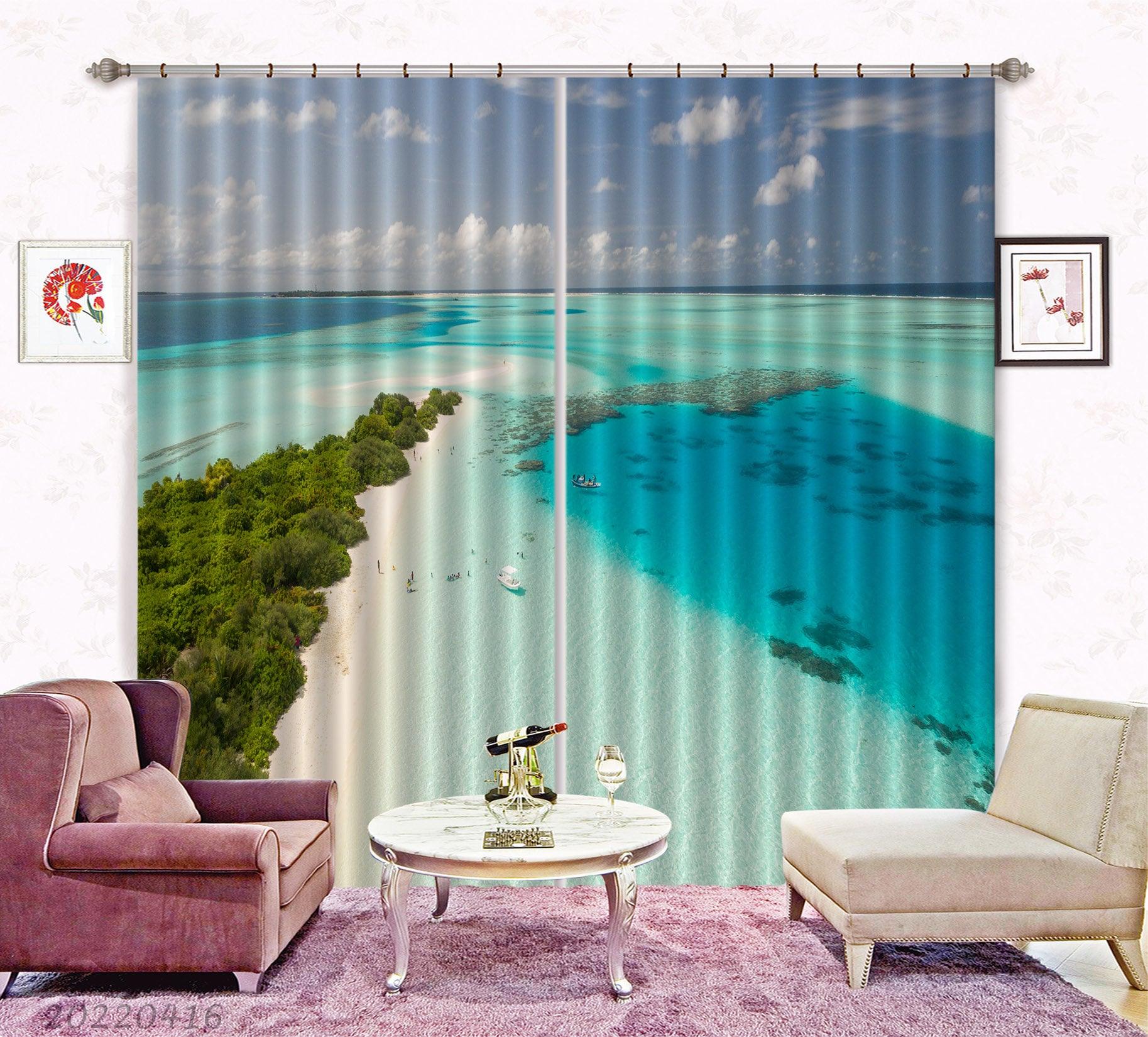 3D Landscape Ocean Beach Woods Horizon Curtains and Drapes GD 4488- Jess Art Decoration