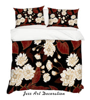 3D White Floral Red Leaves Quilt Cover Set Bedding Set Pillowcases 14- Jess Art Decoration