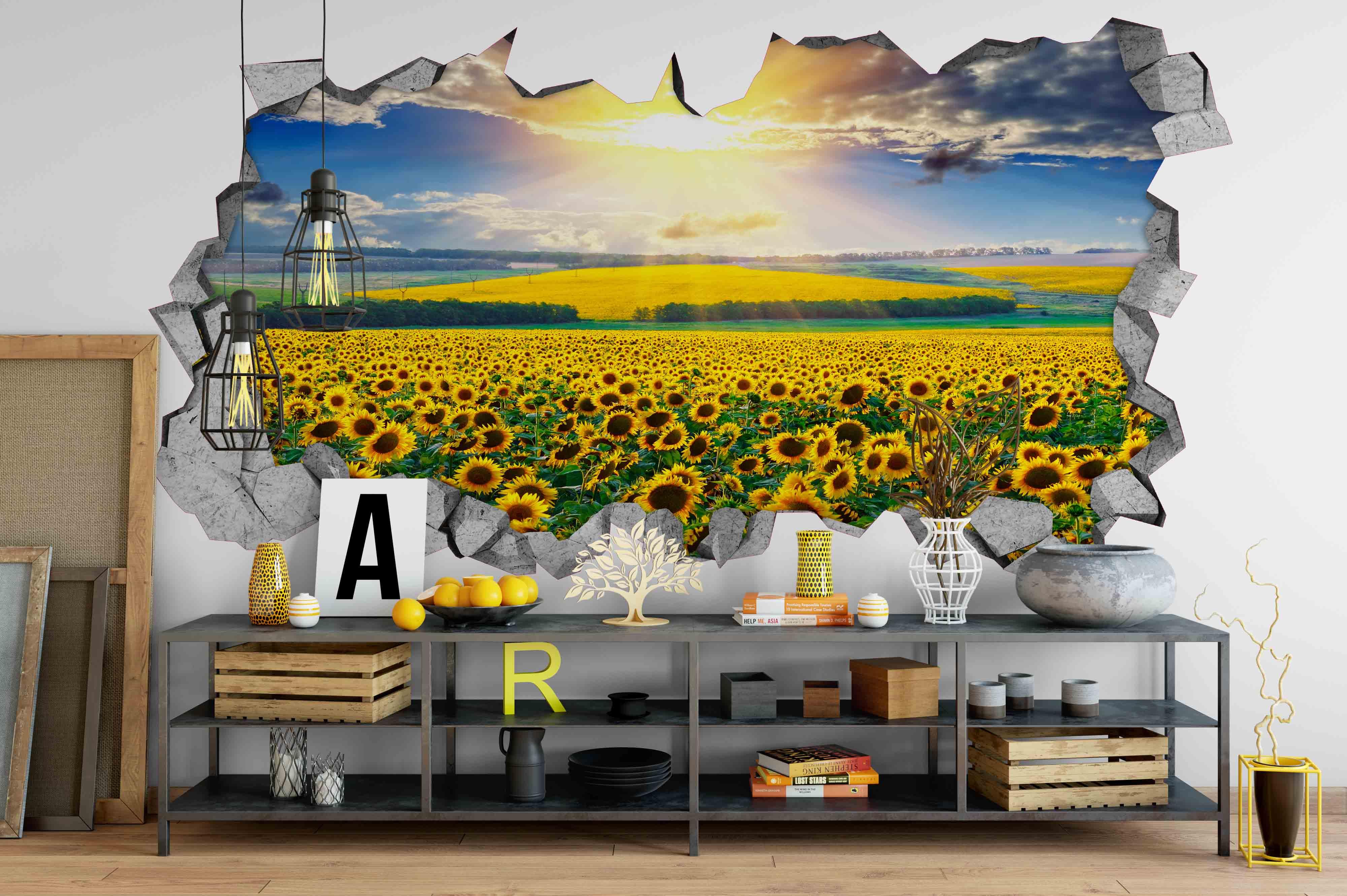 3D Sunflower Field Damage Wall Mural Wallpaper 71- Jess Art Decoration