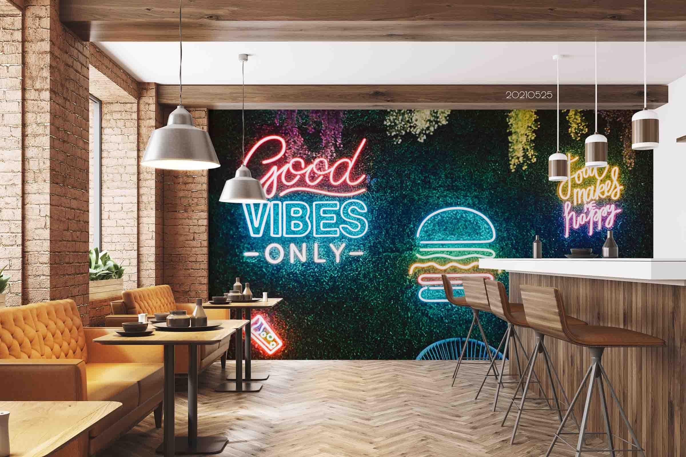 3D Hamburger Coffee Neon Light Good Floral Wall Mural Wallpaper SWW102- Jess Art Decoration