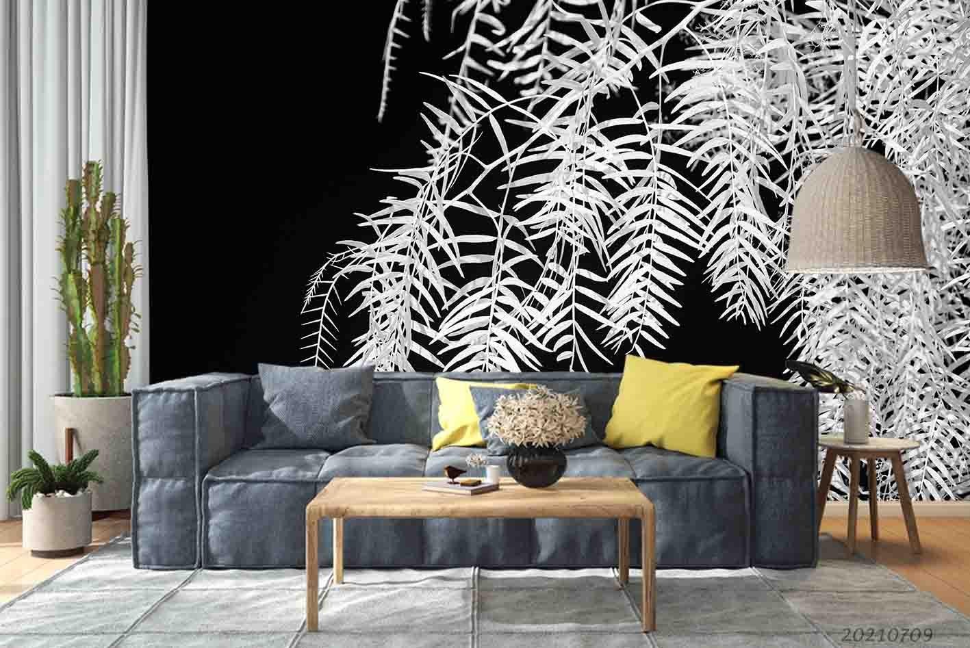 3D White Plant Leaf Wall Mural Wallpaper SWW4147- Jess Art Decoration