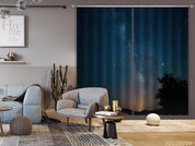 3D Blue Stars Night Black Tree Curtains and Drapes GD 2317- Jess Art Decoration