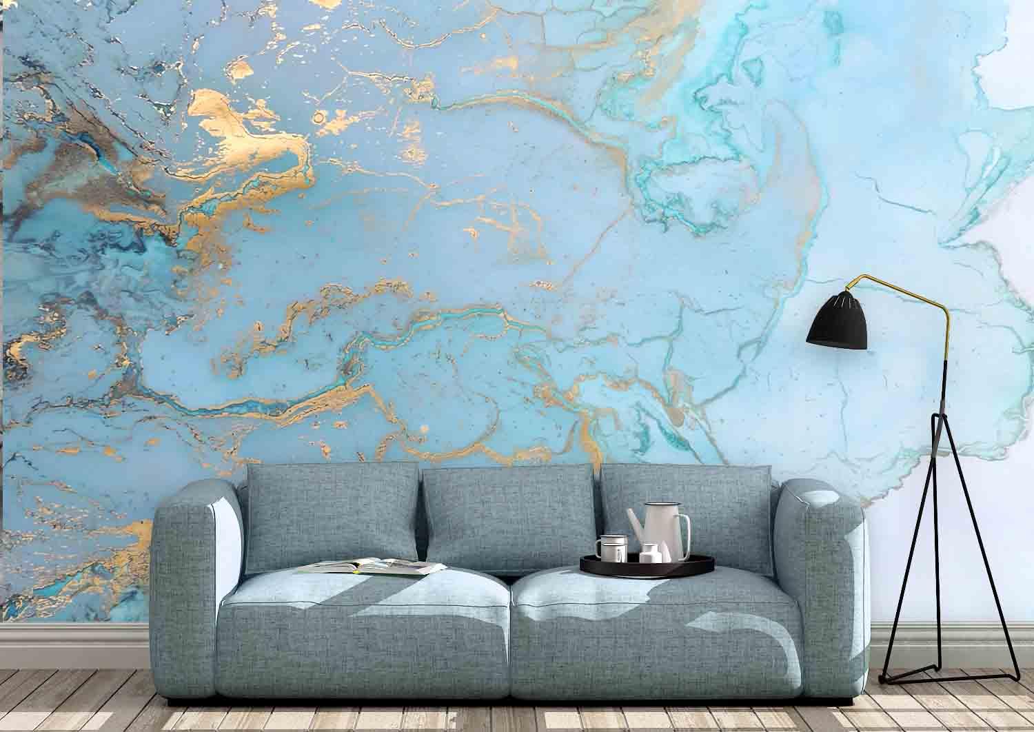 3D Blue Golden Watercolor Wall Mural Wallpaper 22- Jess Art Decoration
