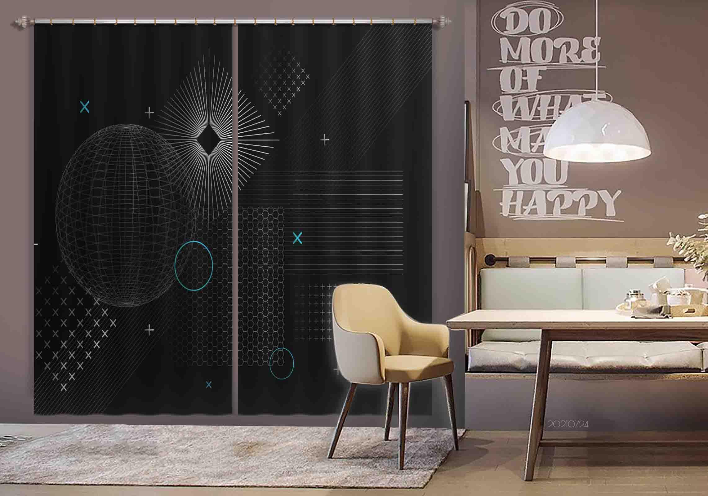 3D Abstract Black Geometry Curtains and Drapes LQH 51- Jess Art Decoration