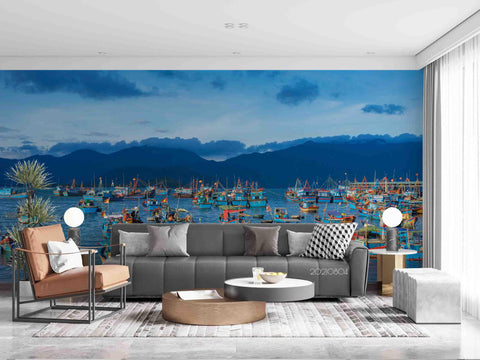 3D Europe Oceans Bay Boat Wall Mural Wallpaper SWW4997- Jess Art Decoration