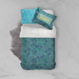 3D Green Fish Scale Quilt Cover Set Bedding Set Pillowcases 57- Jess Art Decoration