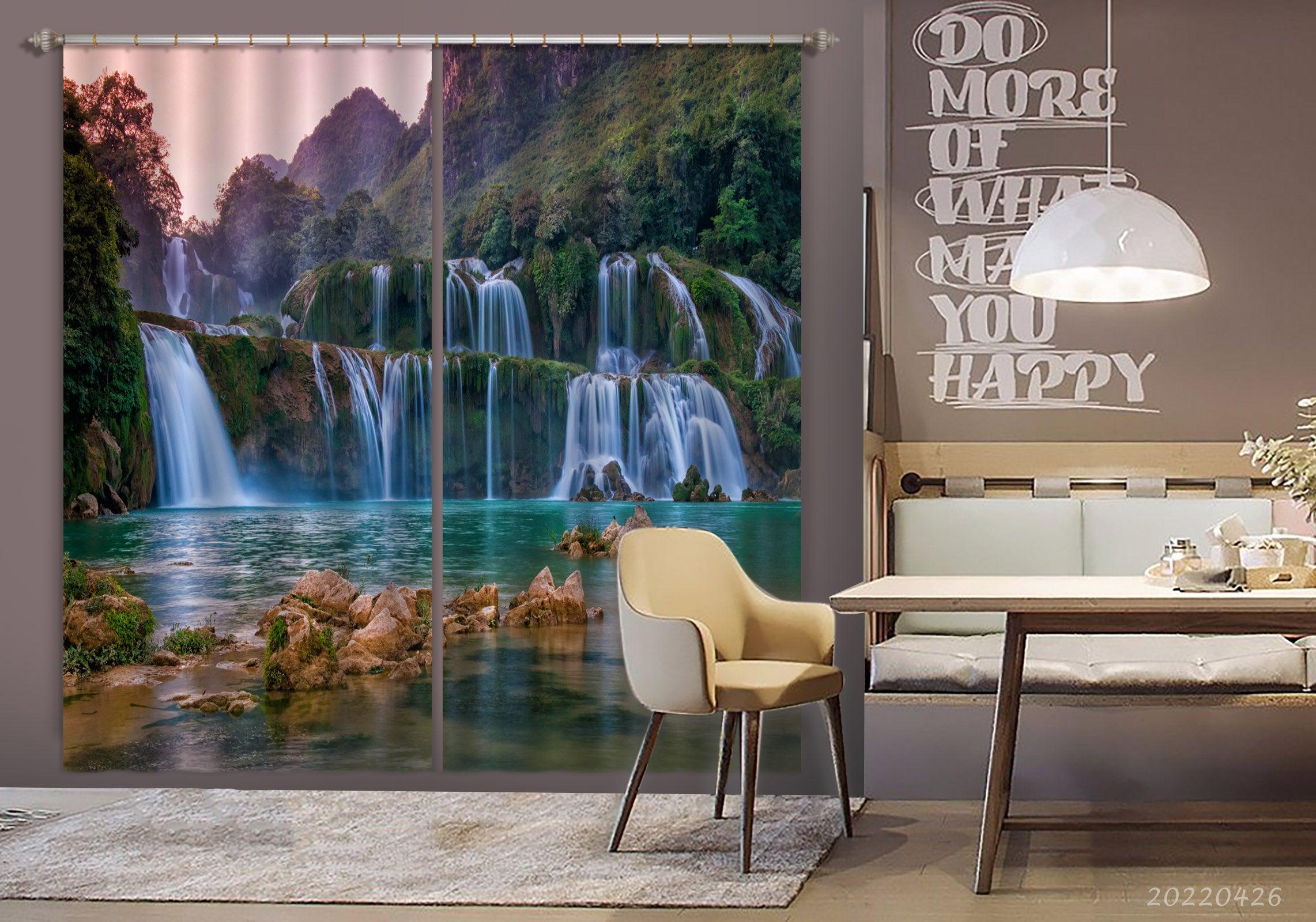 3D Landscape Mountain Waterfall Lake Stone Forest Curtains and Drapes GD 4931- Jess Art Decoration