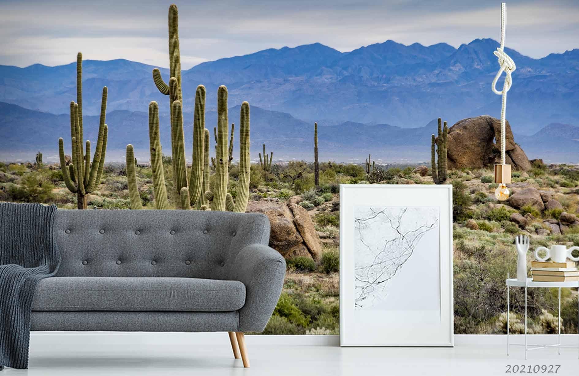 3D Mountain Cactus Landscape Wall Mural Wallpaper LQH 82- Jess Art Decoration