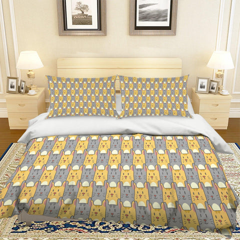 3D Cartoon Yellow Cat Quilt Cover Set Bedding Set Pillowcases 55- Jess Art Decoration