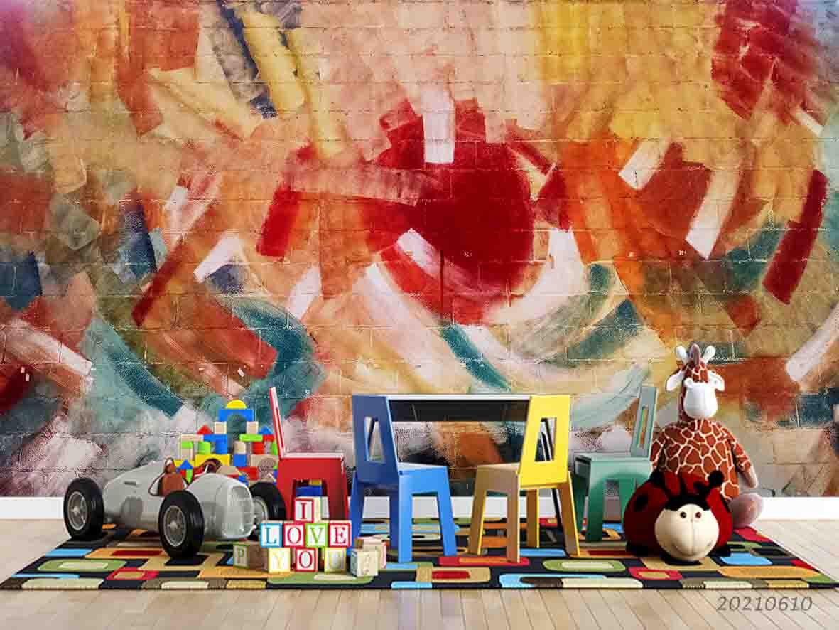 3D Watercolor Hand-painted Brick Conflict Brush Wall Mural Wallpaper SWW1785- Jess Art Decoration