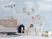 3D Cartoon Sky Cloud Airplane Wall Mural Wallpaper LQH 583- Jess Art Decoration
