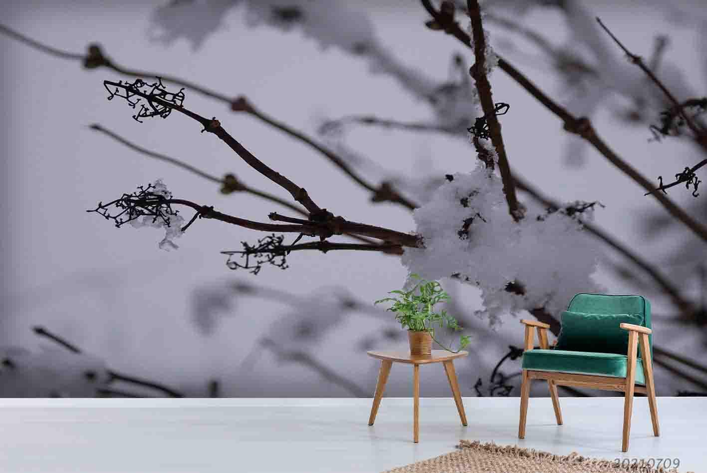 3D Winter Tree Brunch Snow Wall Mural Wallpaper SWW3830- Jess Art Decoration