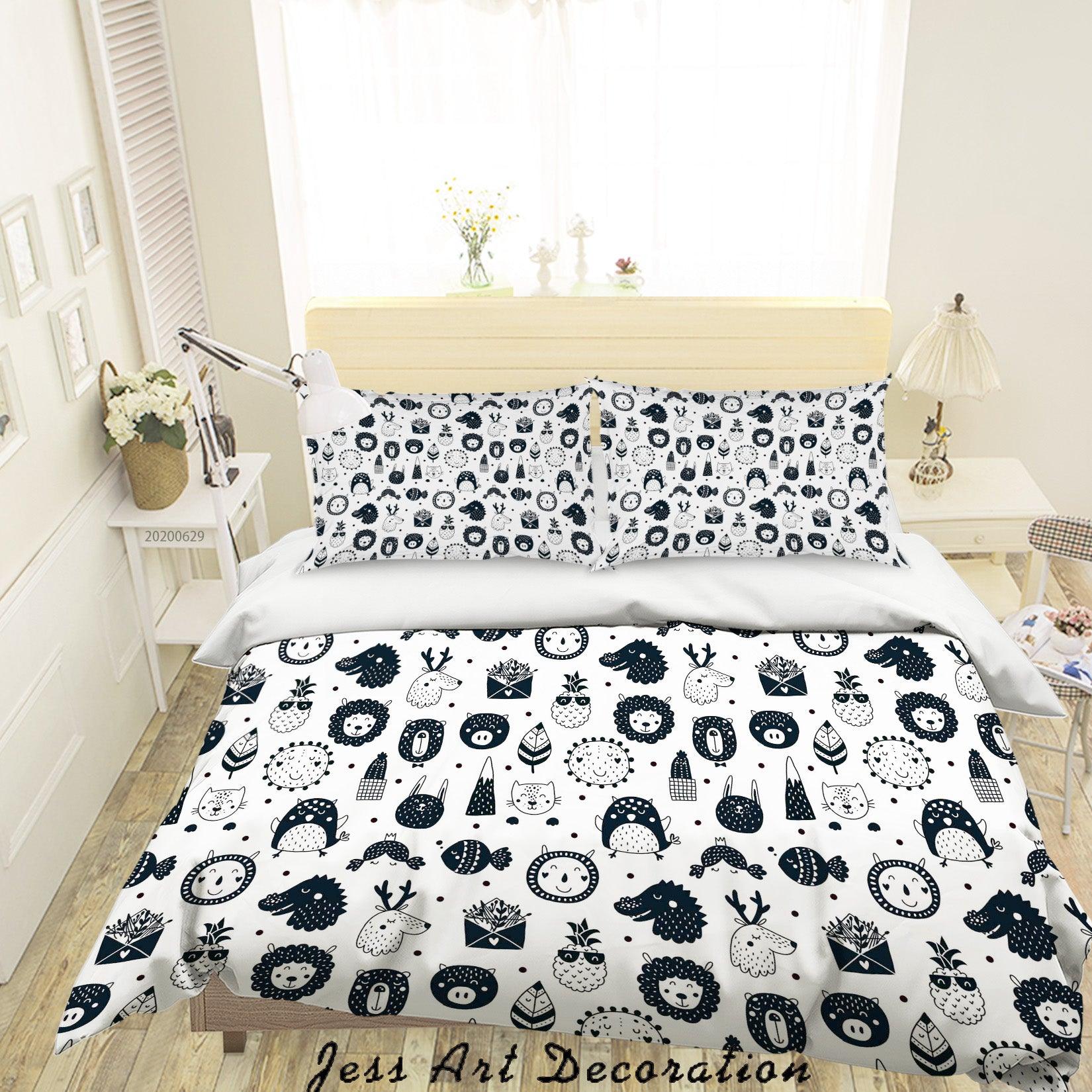 3D White Black Cartoon Animal Fruit Quilt Cover Set Bedding Set Duvet Cover Pillowcases SF92- Jess Art Decoration