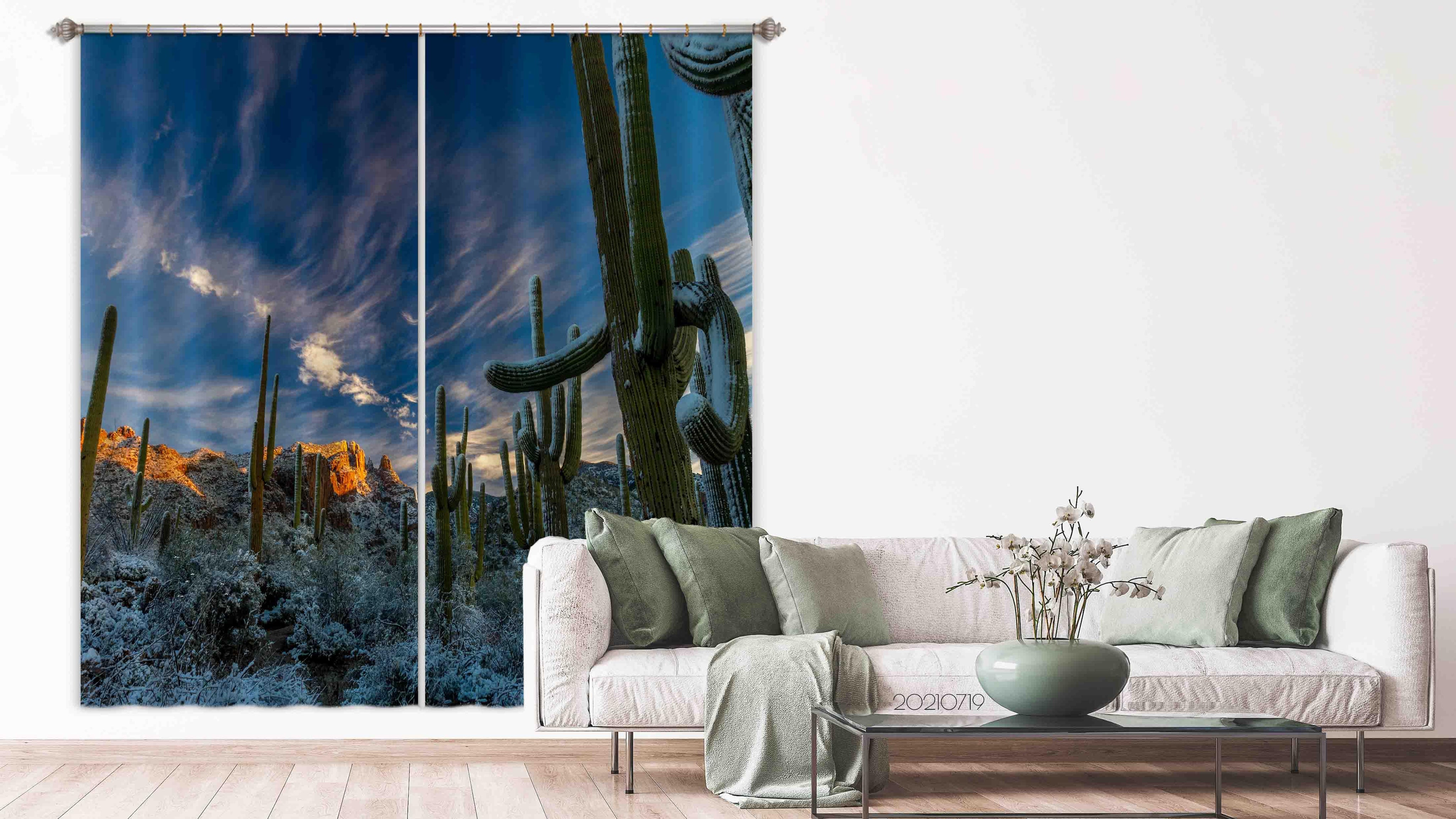 3D Landscape Sky Mountain Cactus Curtains and Drapes LQH 107- Jess Art Decoration
