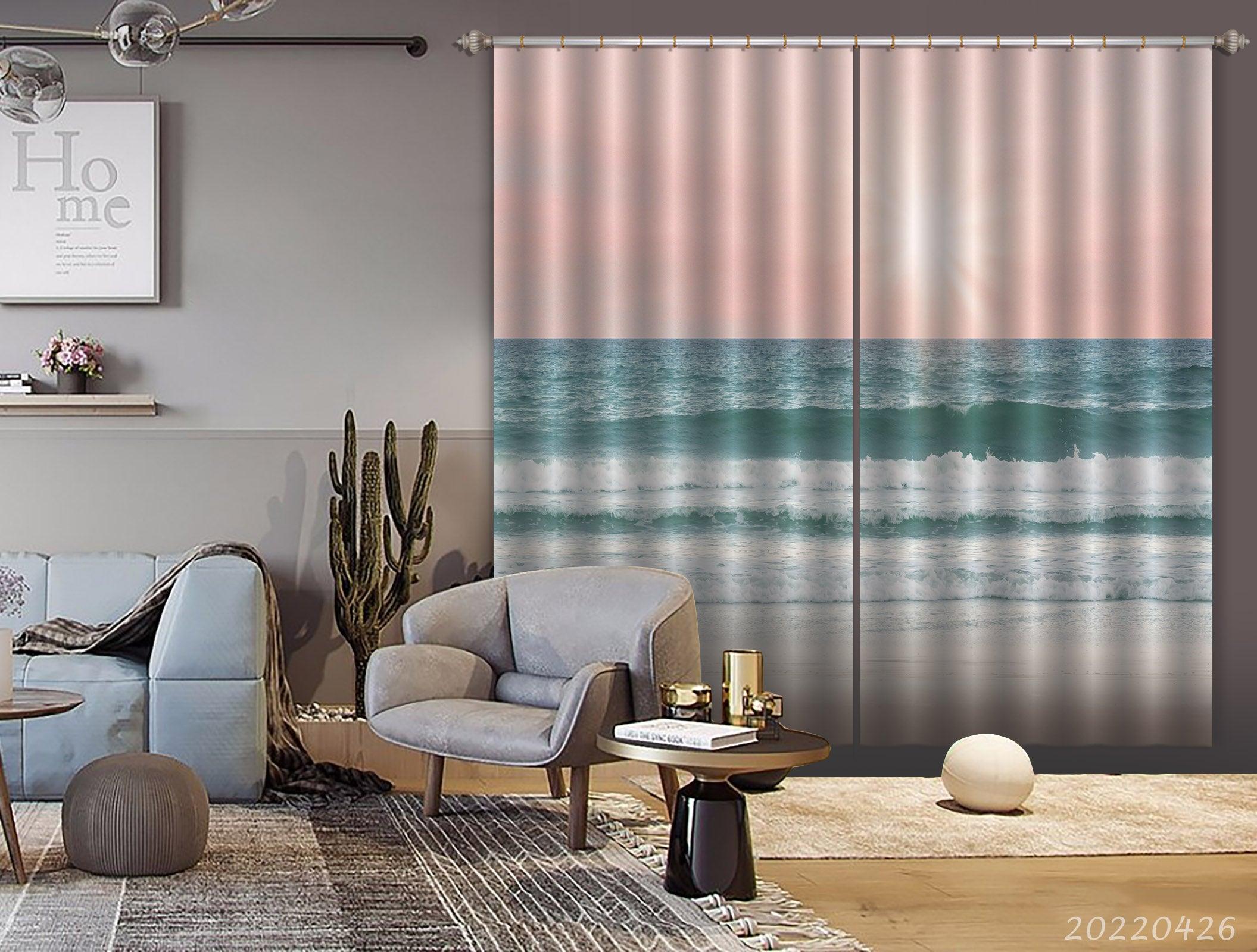 3D Landscape Ocean Wave Skyline Sunbeam Curtains and Drapes GD 4769- Jess Art Decoration