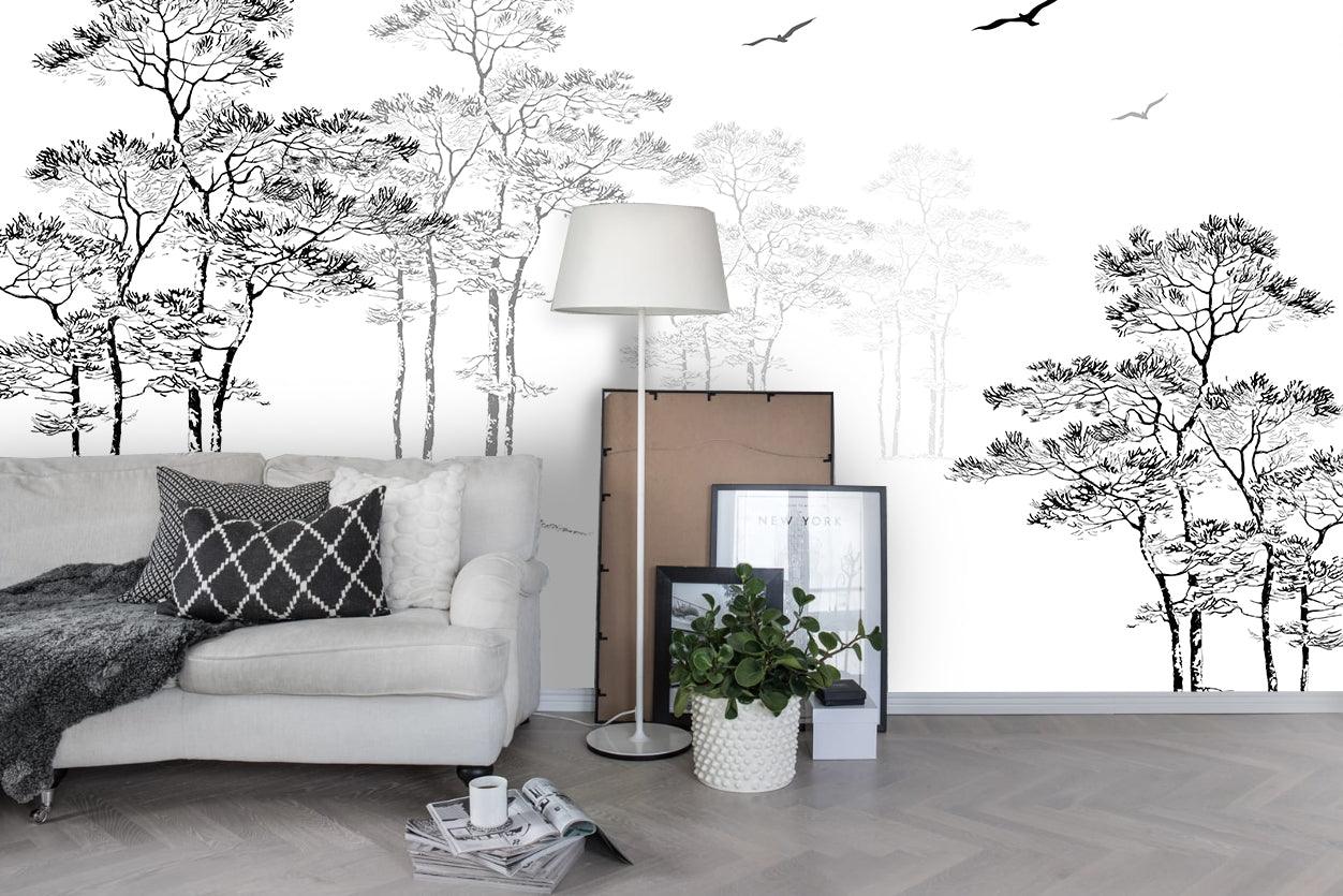 3D black ink forest birds wall mural wallpaper 12- Jess Art Decoration