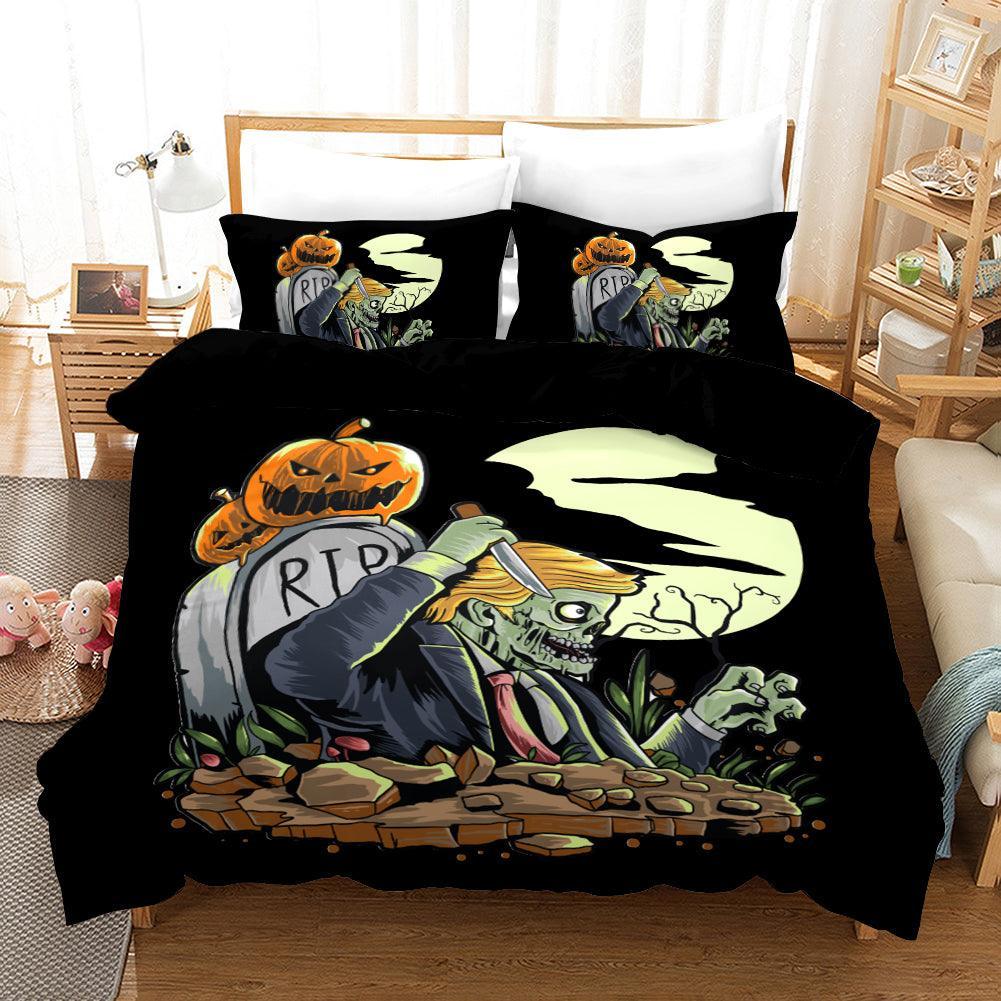 3D Halloween Pumpkin Human Skeleton Quilt Cover Set Bedding Set Duvet Cover Pillowcases WJ 4530- Jess Art Decoration