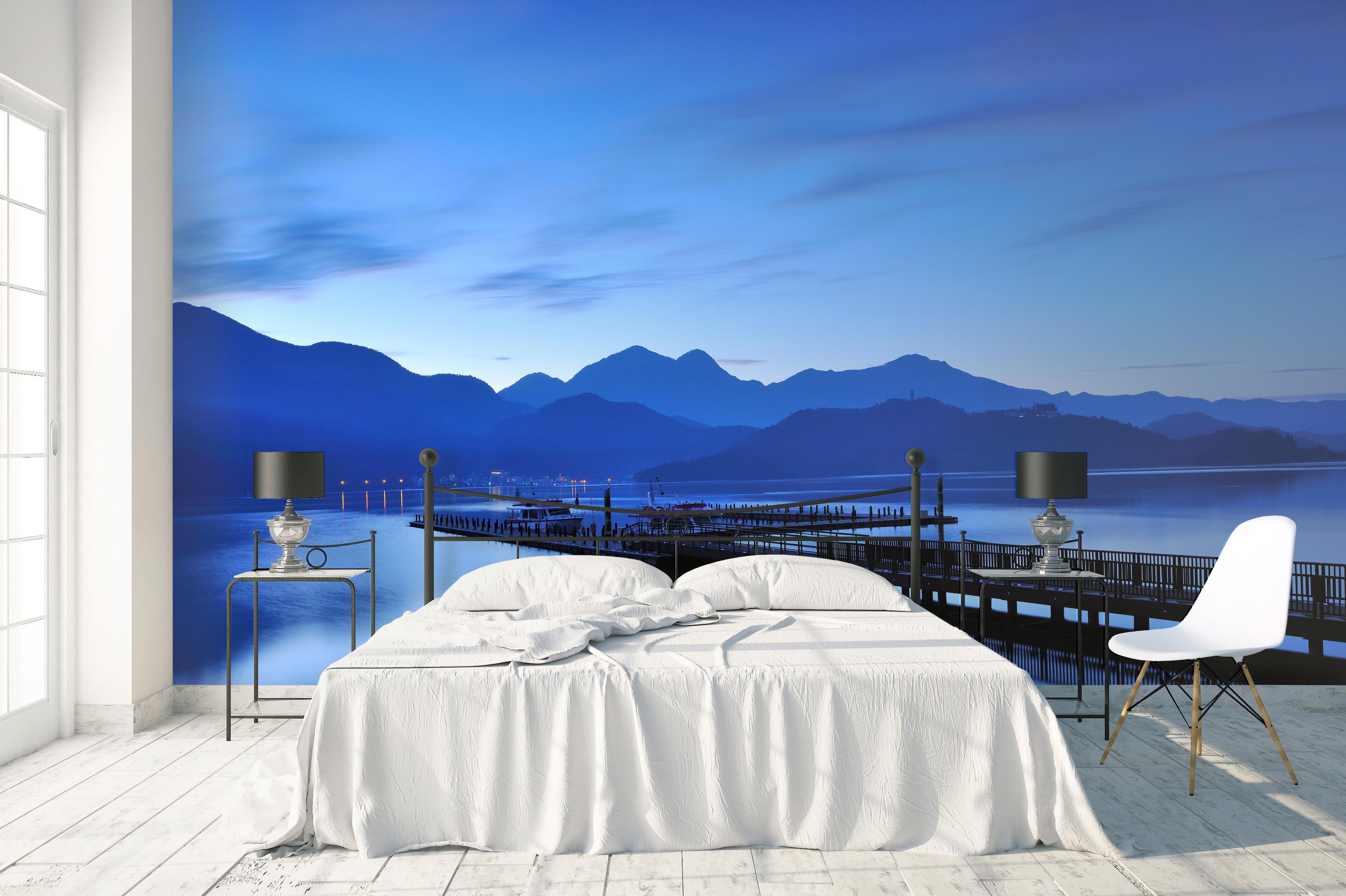 3D blue sky lake mountain wall mural wallpaper 02- Jess Art Decoration