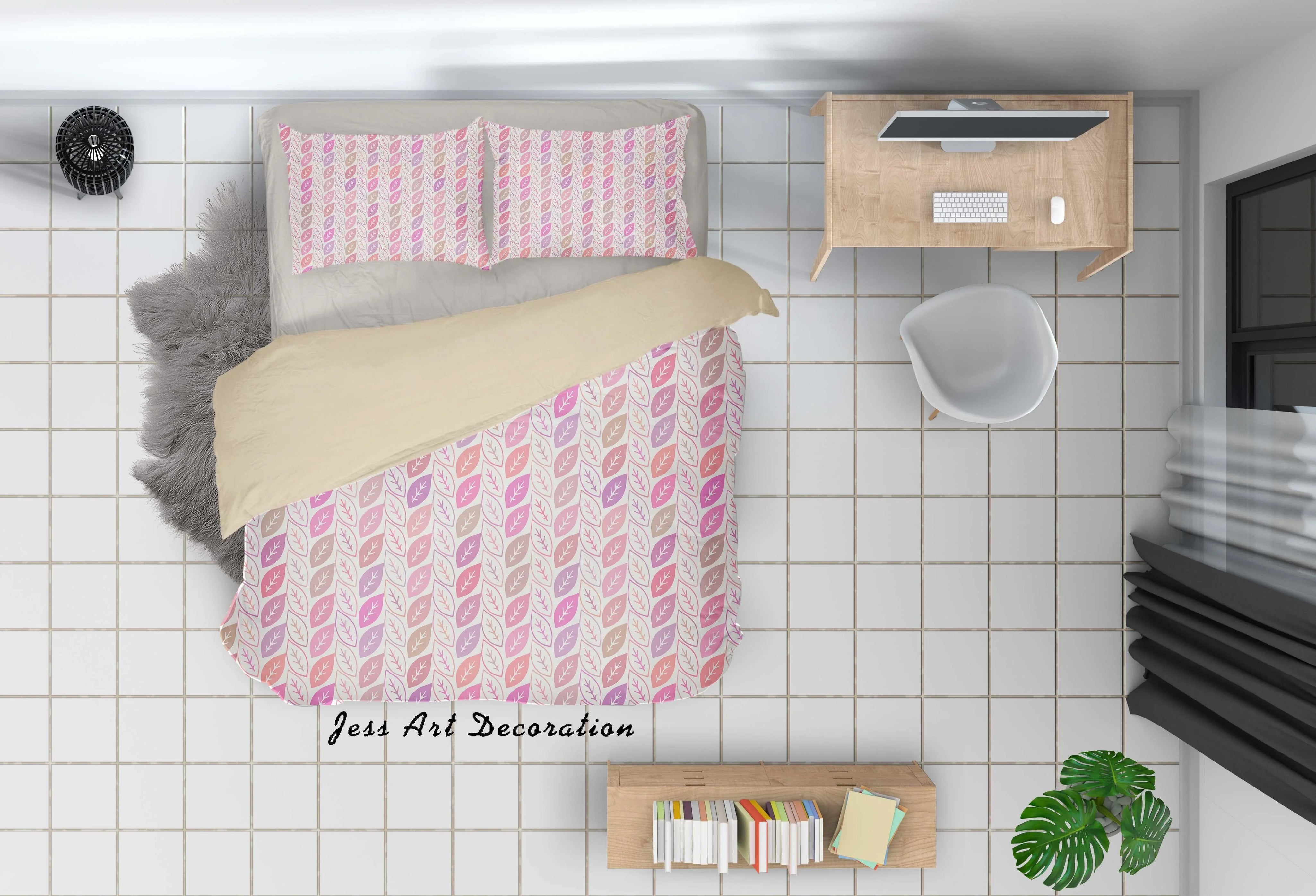 3D Pink Leaves Quilt Cover Set Bedding Set Duvet Cover Pillowcases SF08- Jess Art Decoration