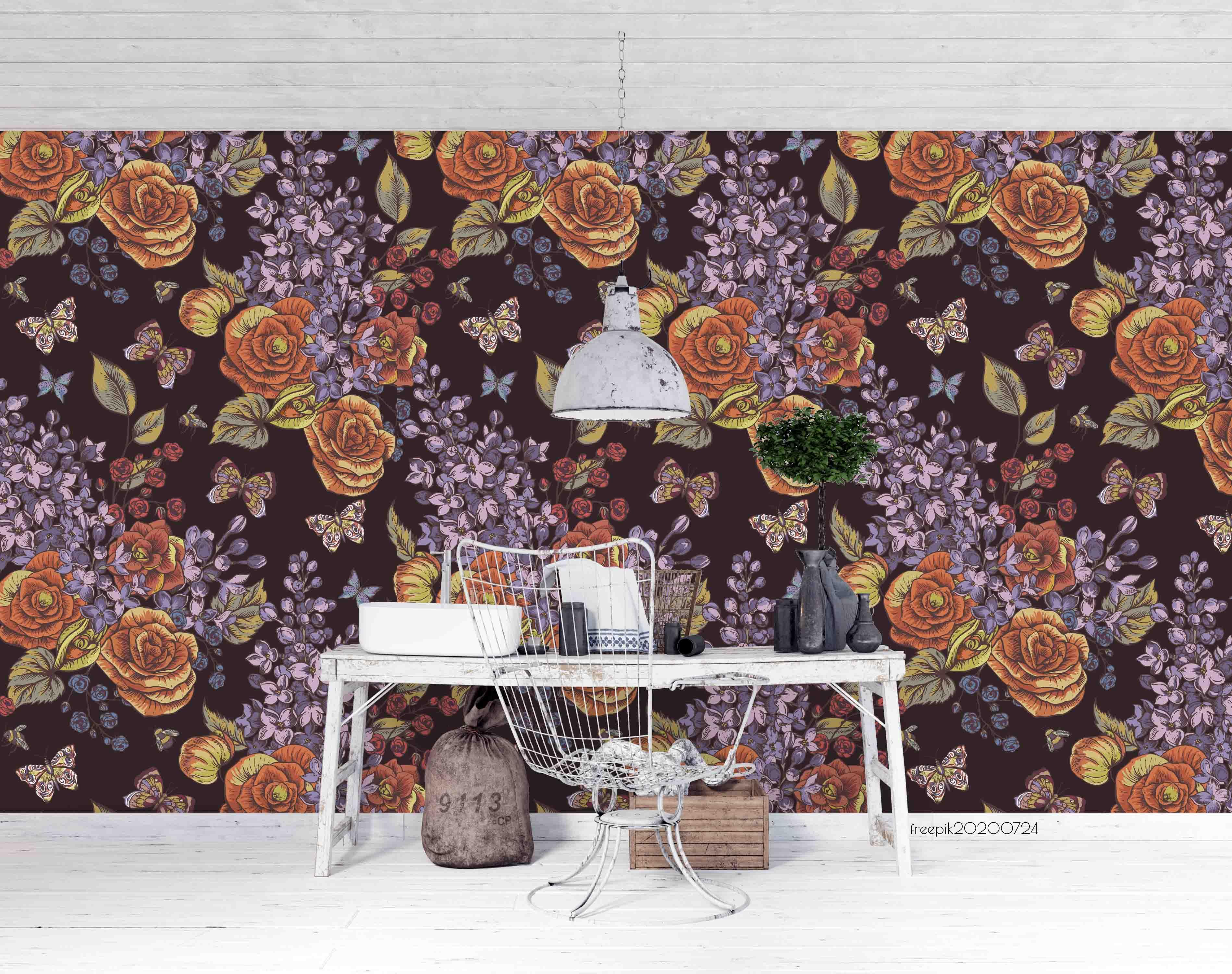 3D Vintage Hand Sketching Colorful Floral Wall Mural Wallpaper LXL 570- Jess Art Decoration