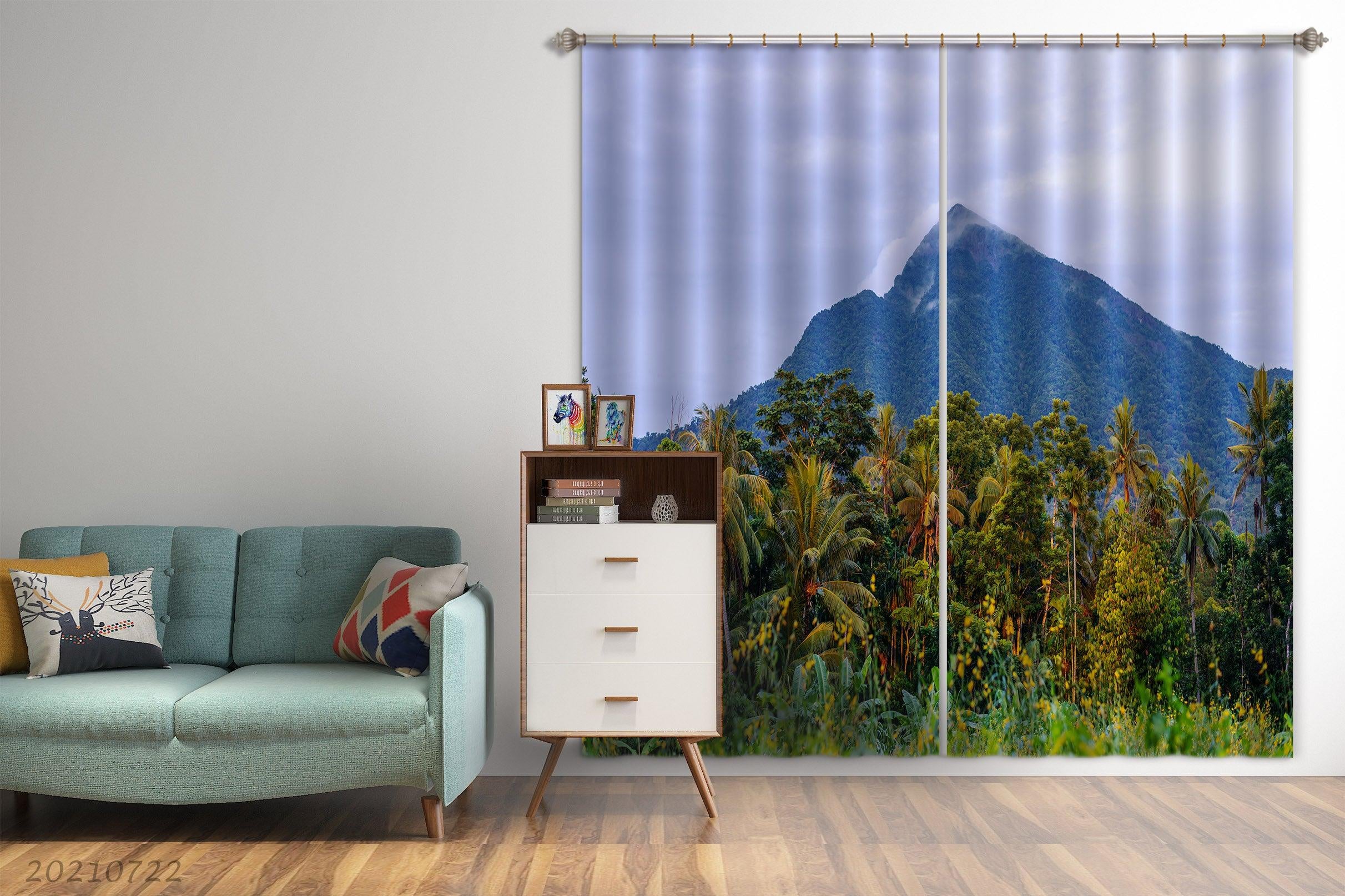 3D Sky Mountain Forest Nature Curtains and Drapes LQH 398- Jess Art Decoration