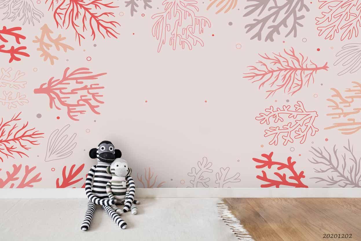 3D Cartoon Hand Drawn Pink Coral Pattern Wall Mural Wallpaper LXL- Jess Art Decoration