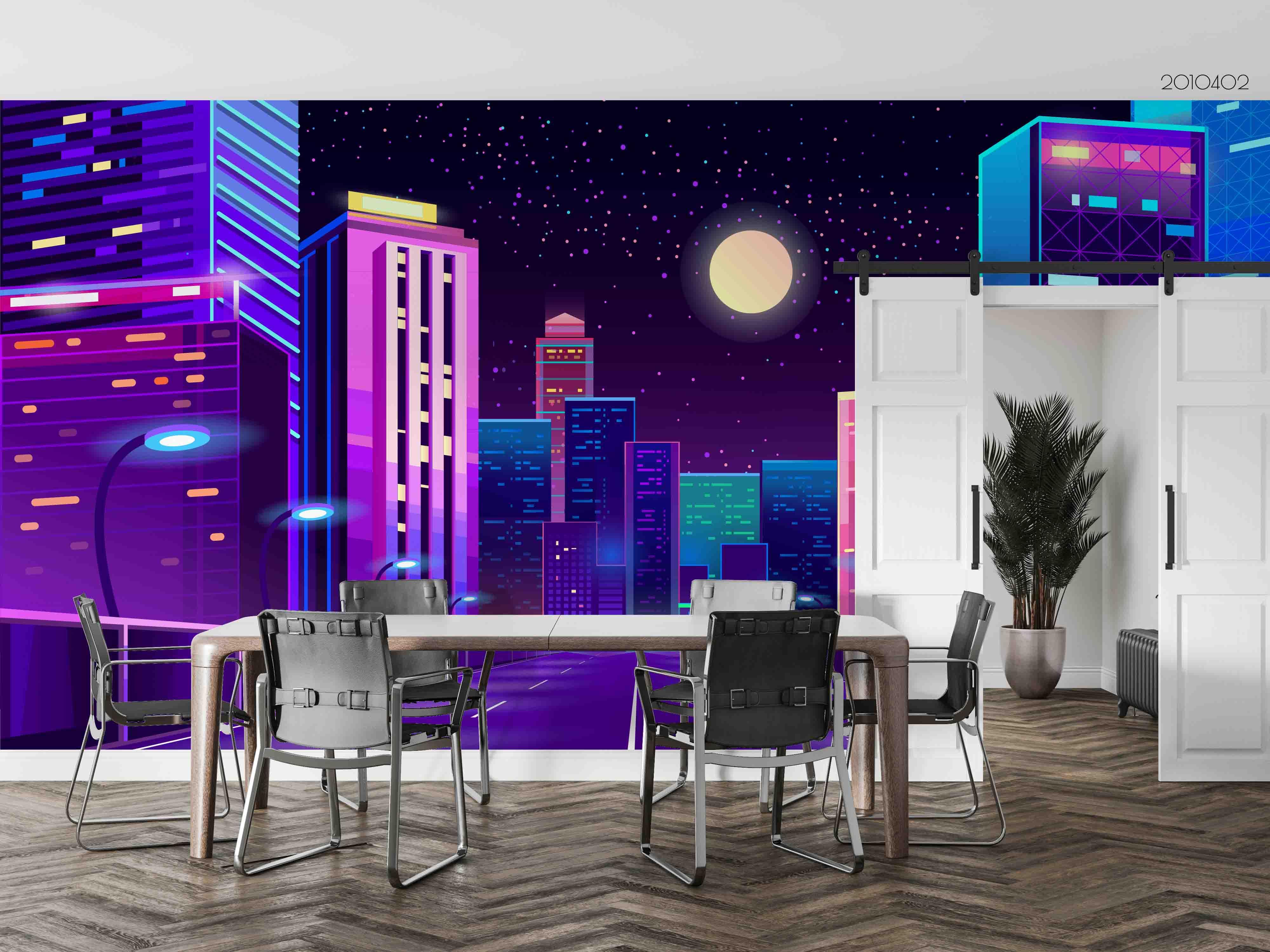 3D Purple City Building Street Landscape Wall Mural Wallpaper LQH 60- Jess Art Decoration