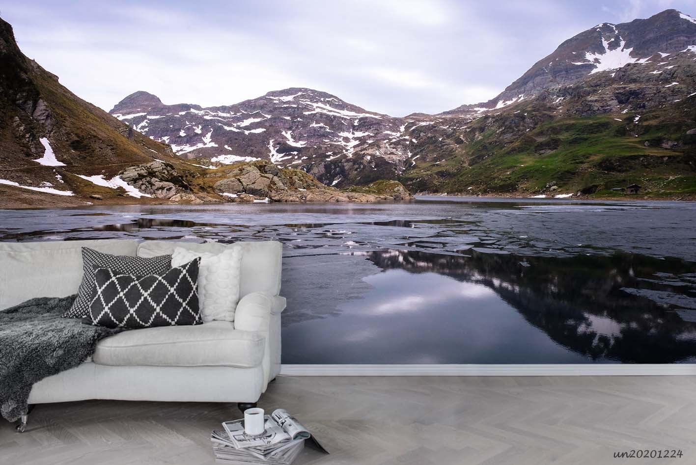 3D Mountain Lake Landscape Wall Mural Wallpaper LQH 741- Jess Art Decoration