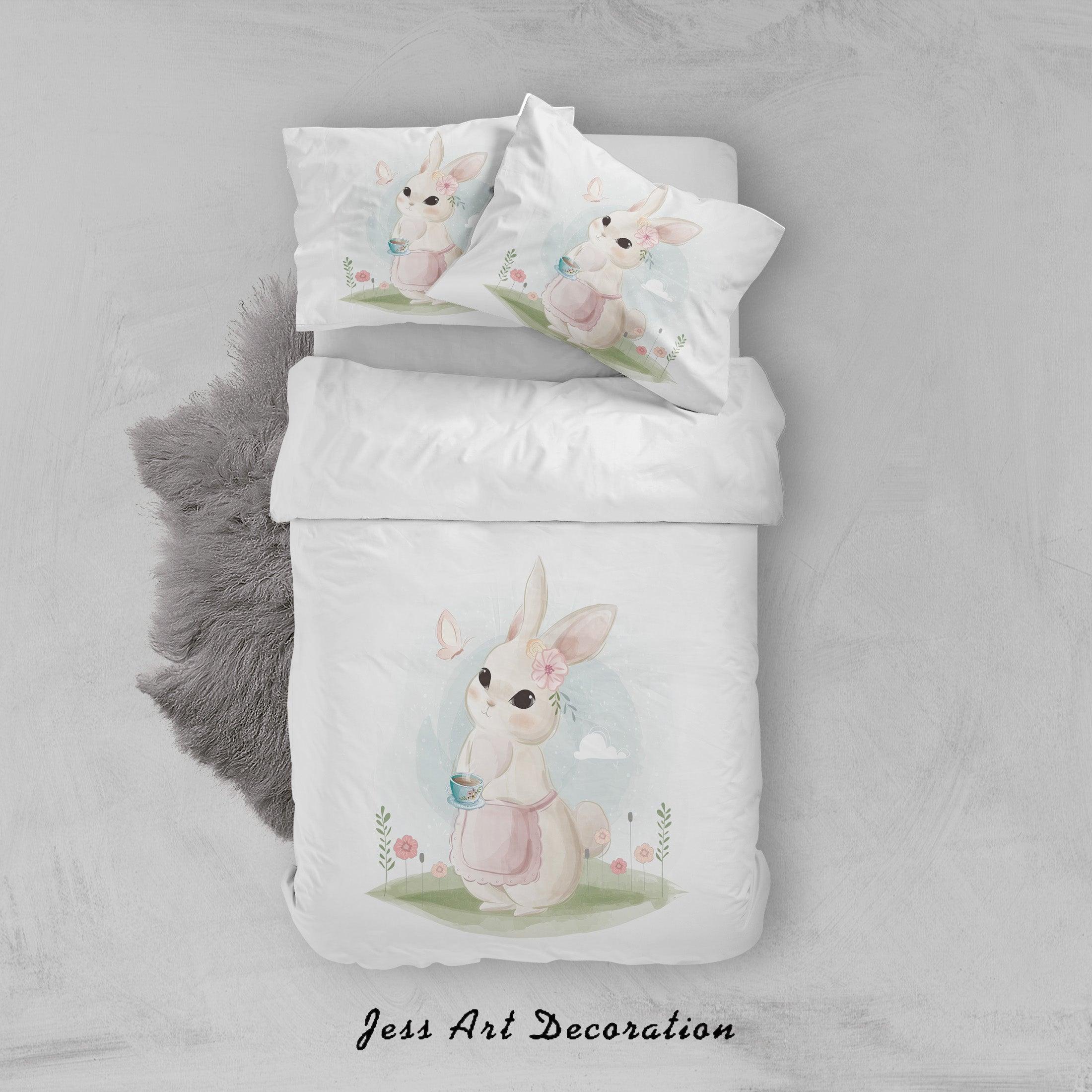 3D White Rabbit Quilt Cover Set Bedding Set Duvet Cover Pillowcases SF06- Jess Art Decoration