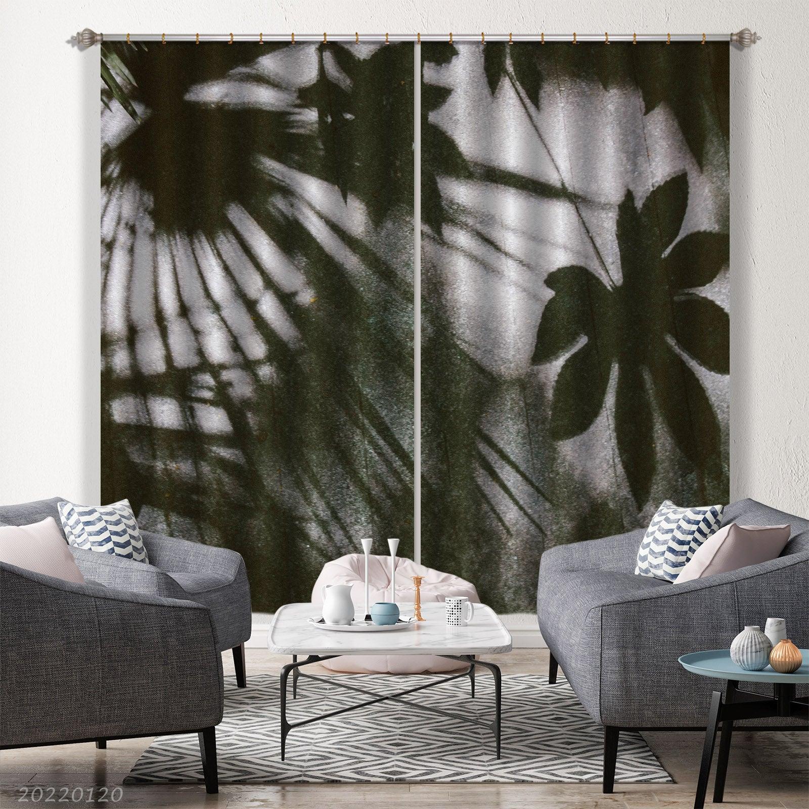3D Black Leaf Shadow Pattern Curtains and Drapes GD 1923- Jess Art Decoration