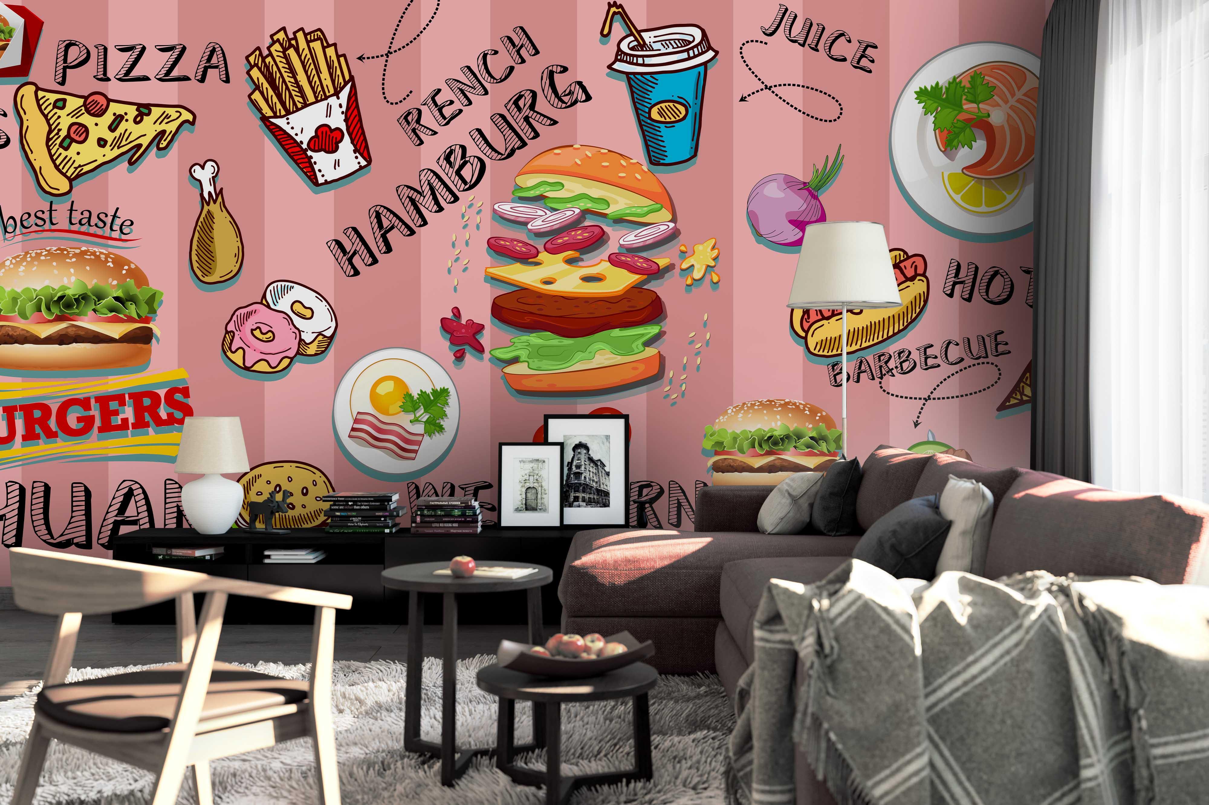 3D cokes hamburger pizza french fries wall mural wallpaper 36- Jess Art Decoration