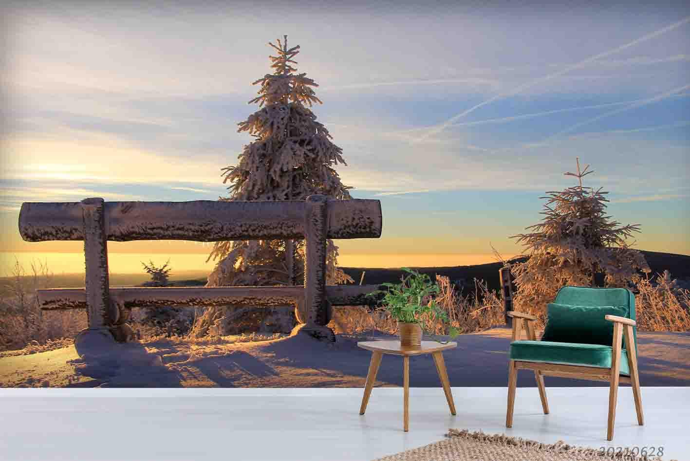 3D Sunset Sky Snow Forest Tree Landscape Wall Mural Wallpaper LQH 170- Jess Art Decoration