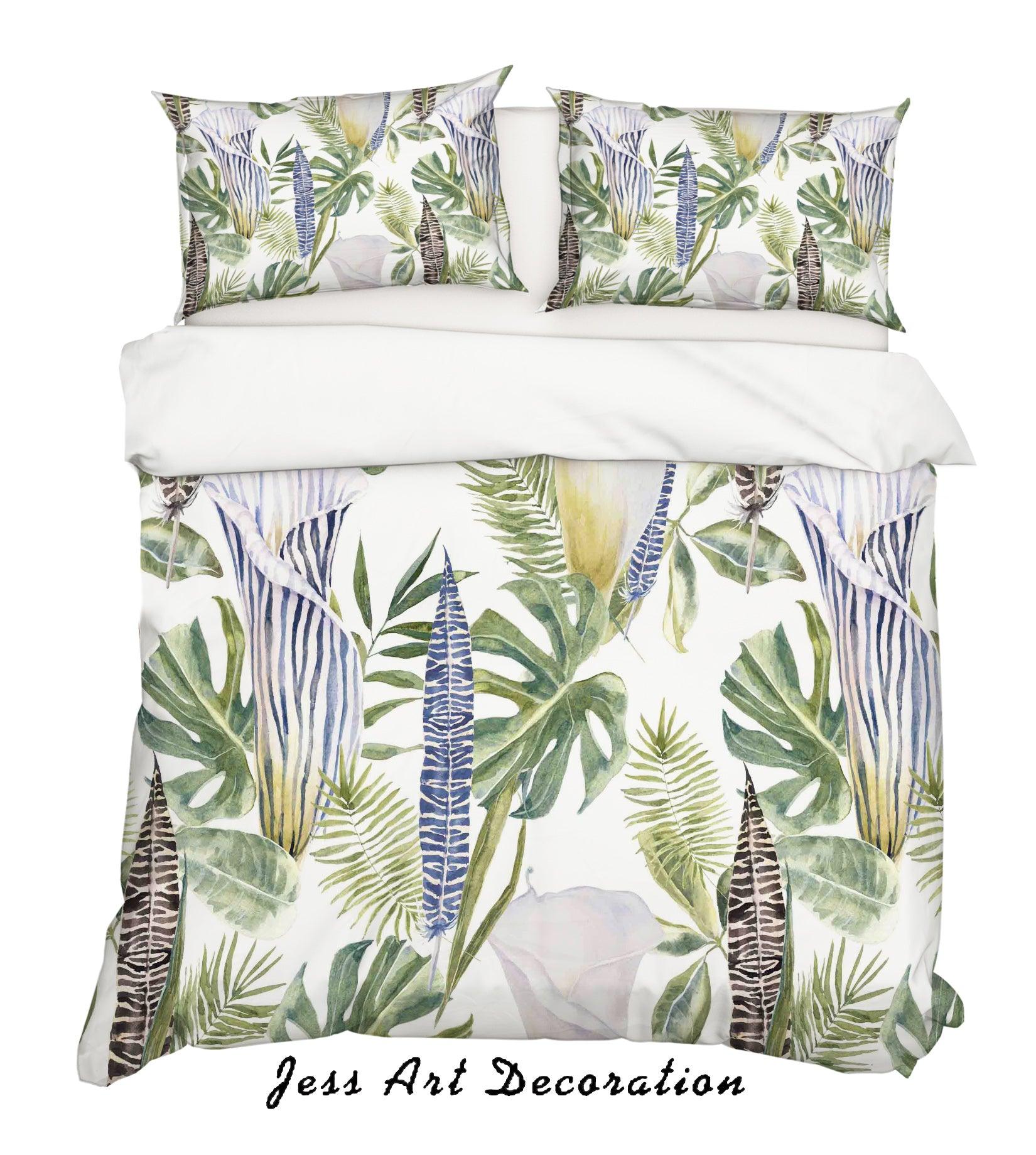 3D Calla Green Leaves Quilt Cover Set Bedding Set Pillowcases 126- Jess Art Decoration