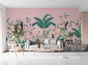 3D Pink Background Plant Bird Wall Mural Wallpaper  SWW  98- Jess Art Decoration
