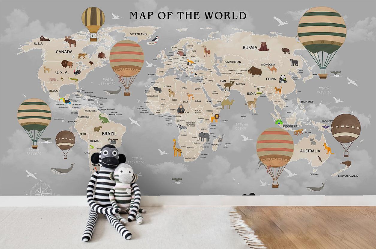 3D Cartoon Grey World Map Wall Mural Wallpaper LQH 16- Jess Art Decoration