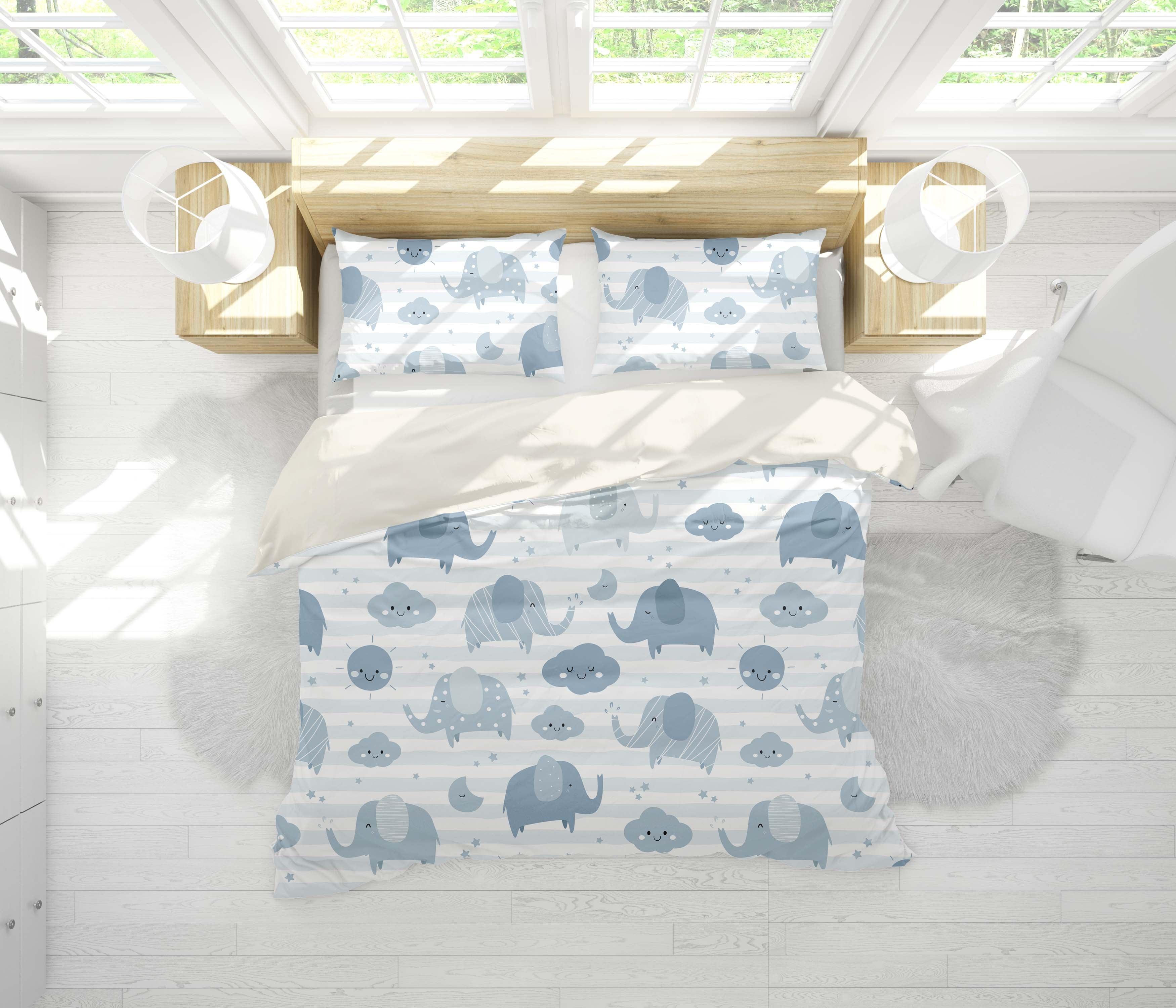 3D Cartoon Elephant Blue Animal Quilt Cover Set Bedding Set Duvet Cover Pillowcases LXL- Jess Art Decoration