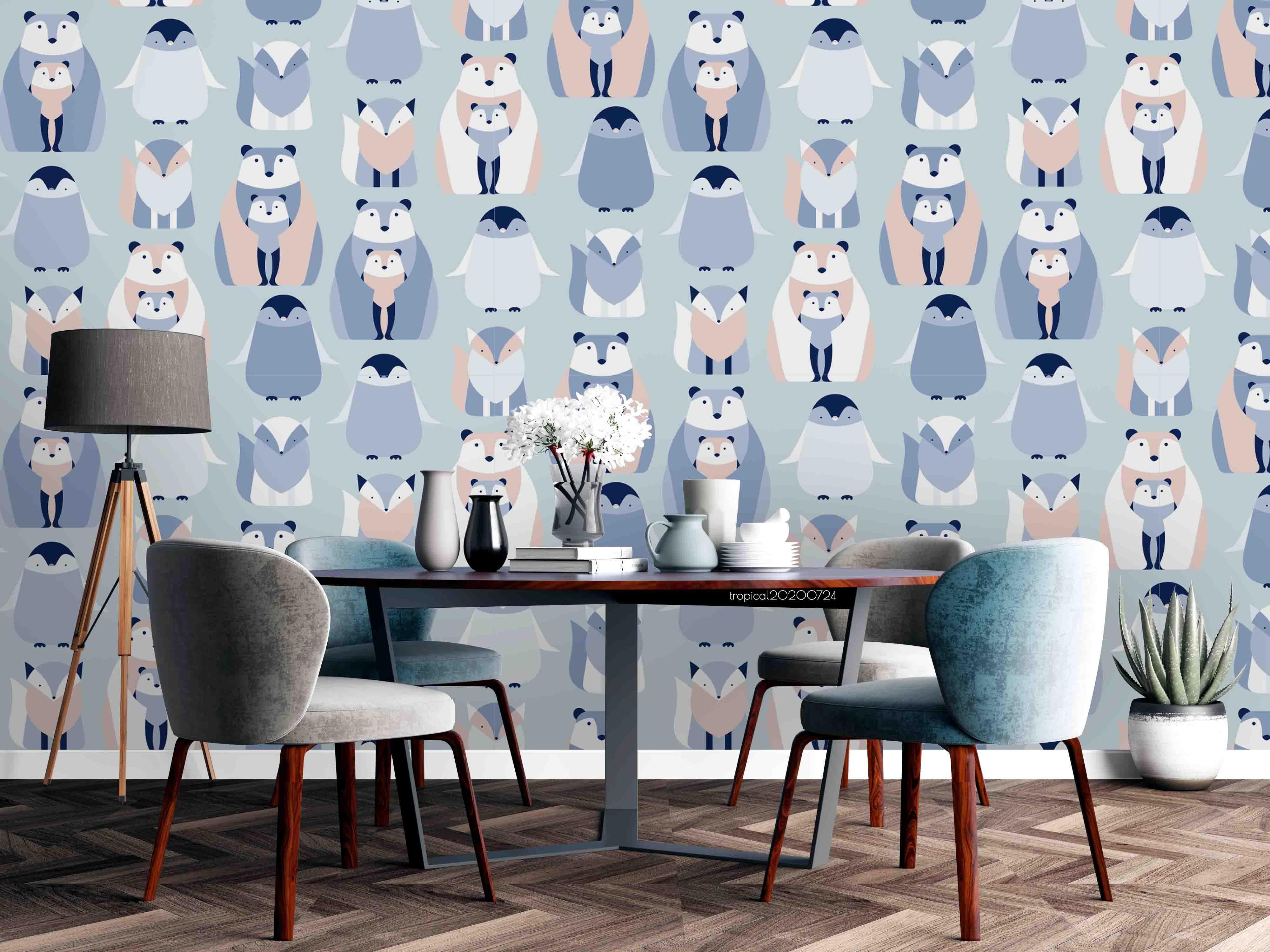 3D Cartoon Blue Penguin Animal Wall Mural Wallpaper LXL 548- Jess Art Decoration